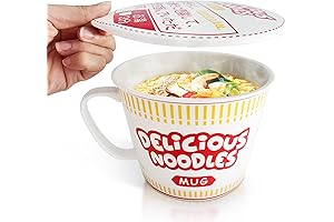 Sophie & Panda Adorable Porcelain Instant Noodle Bowl Mug with Handle (Red)