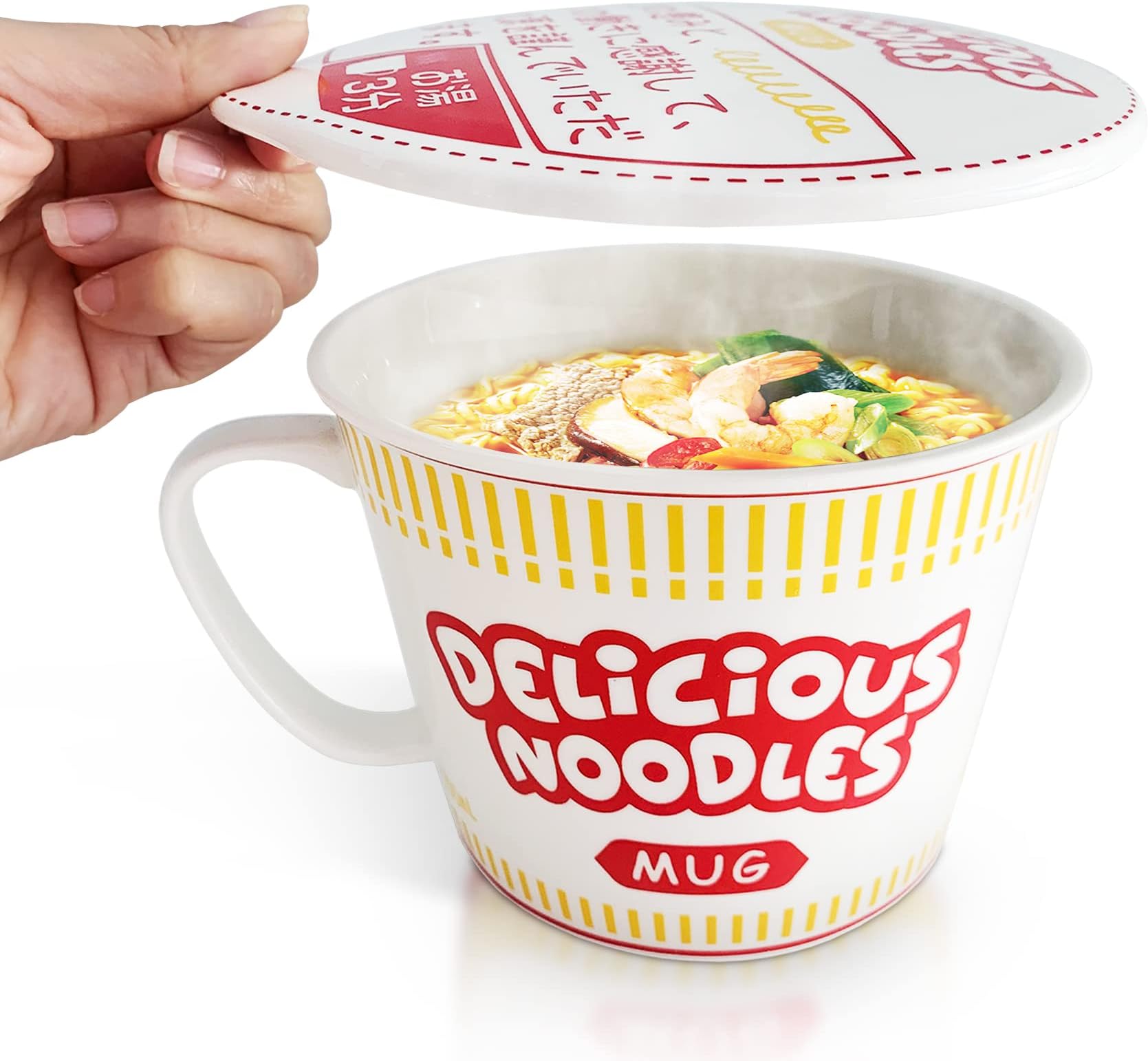 Sophie & Panda Porcelain Instant Noodle Bowl Mug with Handle 34 Oz A