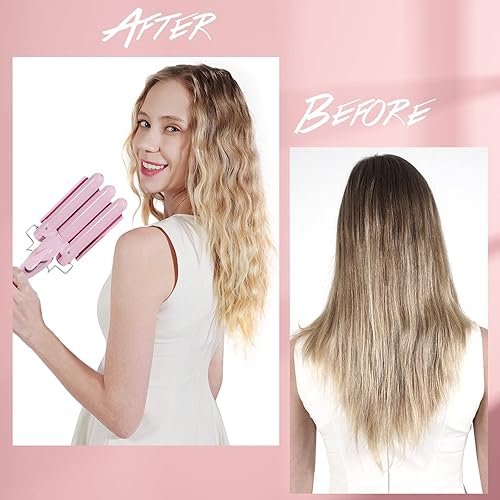 Miniatura 6 de Varita rizadora de 3 barriles de doble voltaje para el cabello, con botón ajustable de temperatura de triple barril, se calienta rápidamente (1