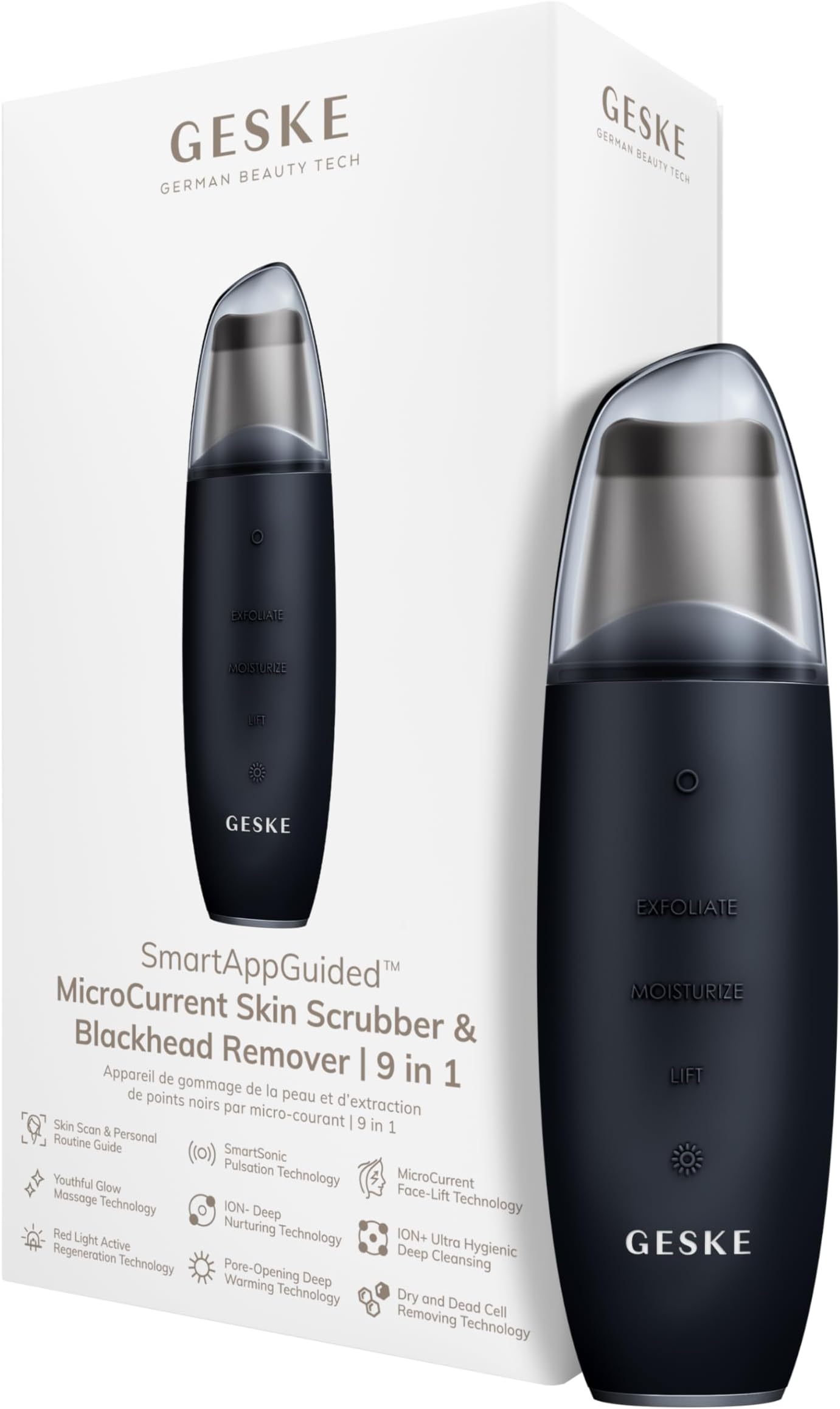 Geske Microcurrent Skin Scrubber & Blackhead Remover 9 In 1 Black