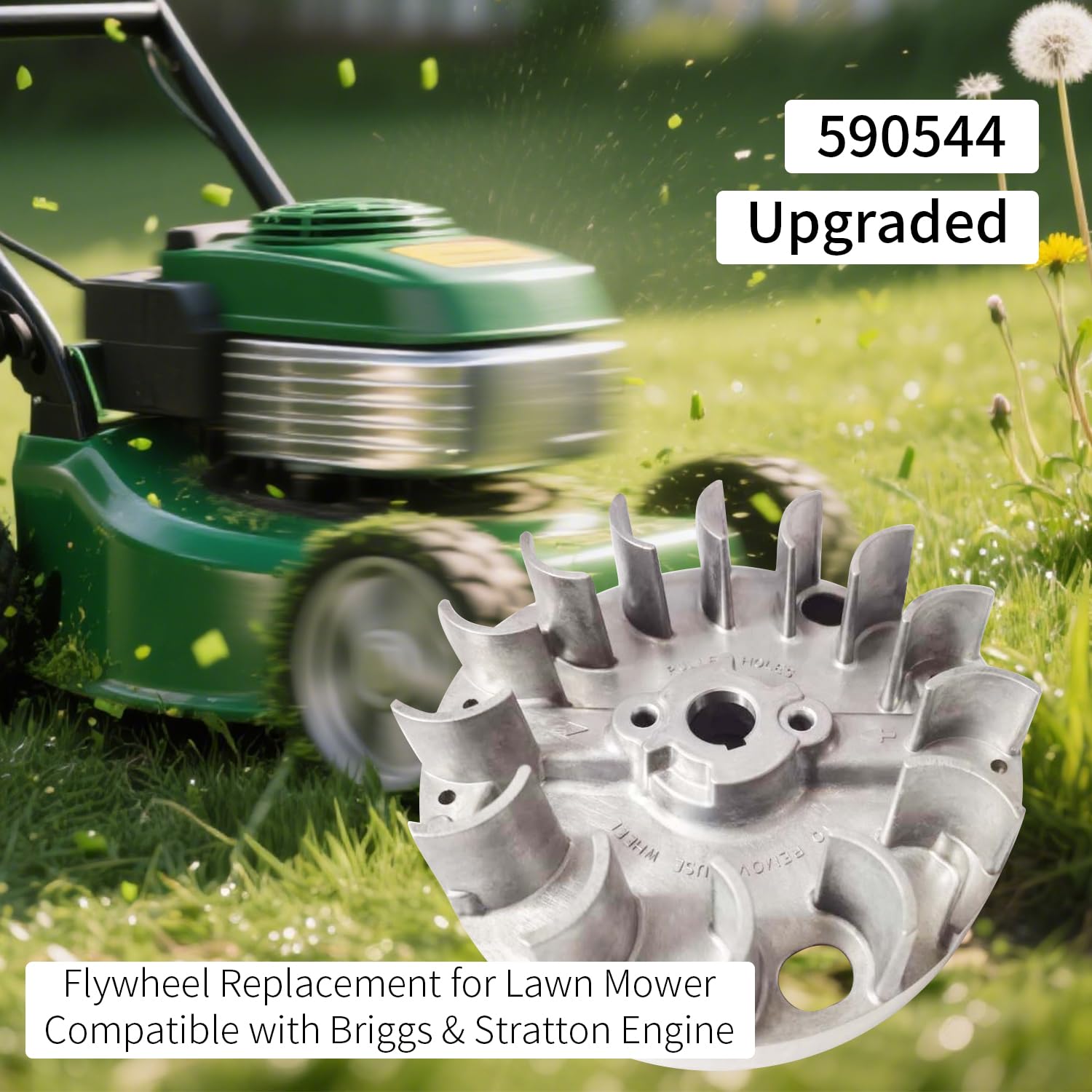 Verbessertes 590544 Schwungrad für Briggs & Stratton Motor-Rasenmäher-Ersatzteile, exakter Ersatz des Original-Schwungrads, Kleinmotormodell 08P502/0029-H1 Teile, hochwertiges 590544 Schwungrad
