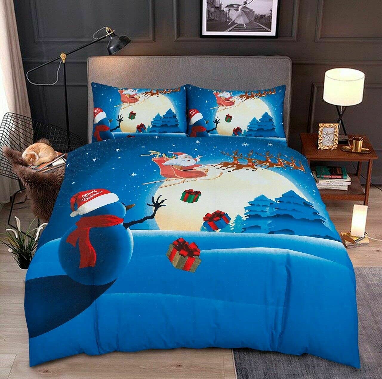 KD HOME EVERYTHING YOU NEED Luxury Christmas Duvet Cover Set with Pillowcases – 3D Santa Claus, Snowman & Festive Designs – Soft Cotton Blend Soft Fabric Bedding for Xmas Gift (Snowman, King) — image 1