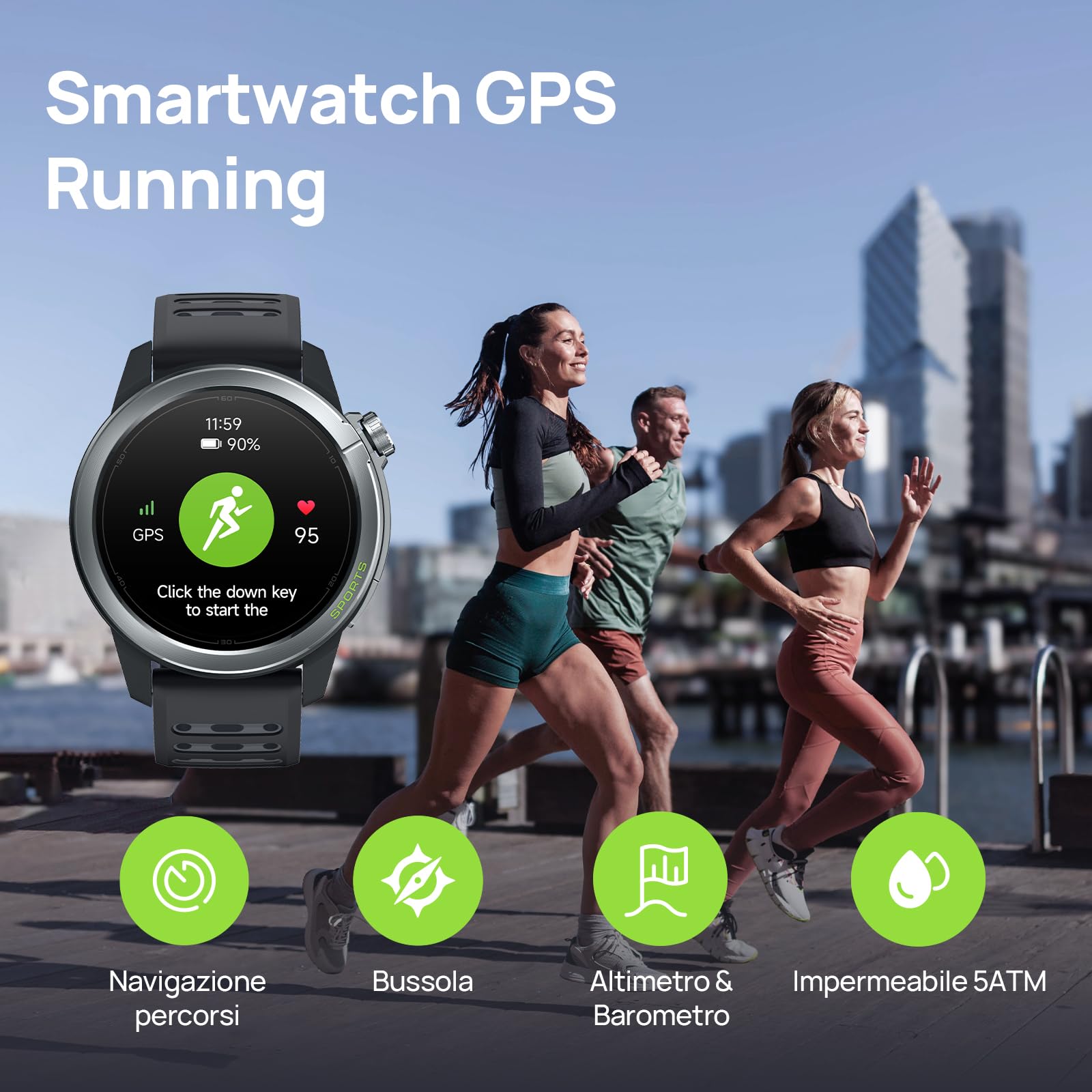 Mibro GS Active 2 Smartwatch Uomo Donna per Corsa, GPS, 5ATM, Grigio Scuro