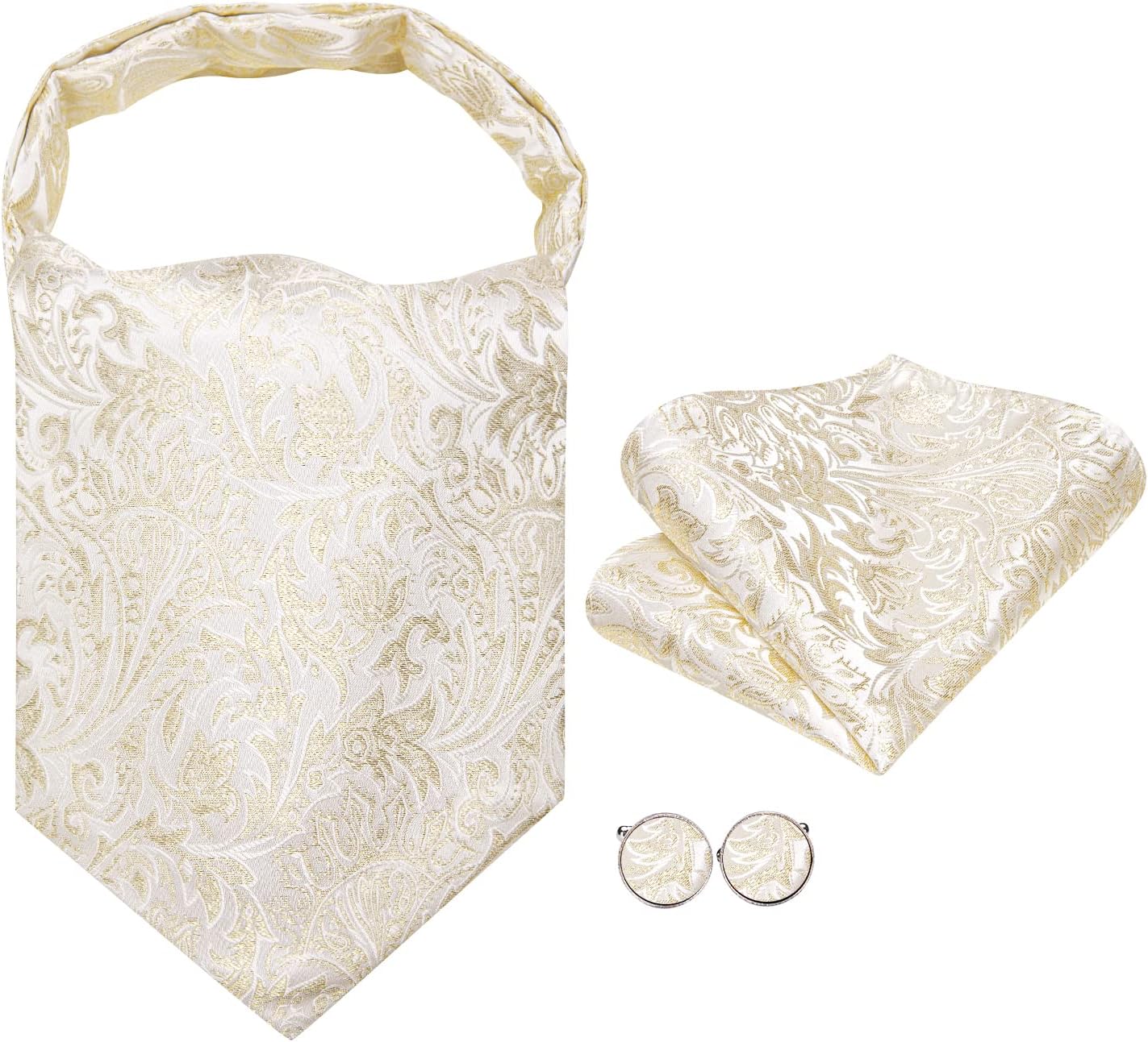 Hi-Tie Ascot Ties for Men Silk Cravat Handkerchief Cufflinks Lapel Pin Scarf Tie Sets Wedding Party Formal - Image 2