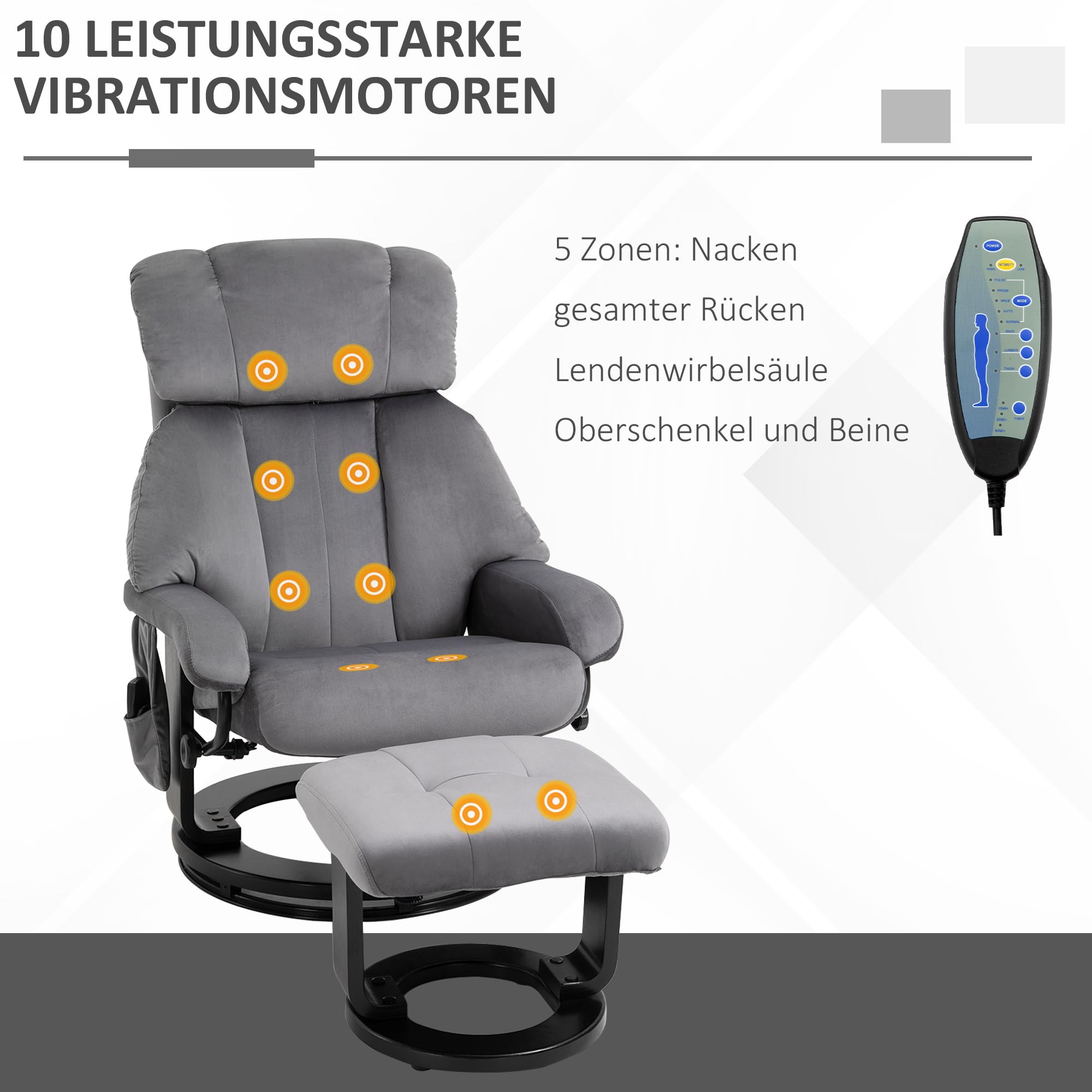 HOMCOM Relaxsessel mit Hocker Schwingmassage Liegefunktion Grau