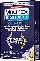 Vista 19 de Mucinex Nightshift para resfriado y gripe, potente alivio nocturno multisíntoma, 20 cápsulas de liberación rápida, analgésico/reductor de fiebre