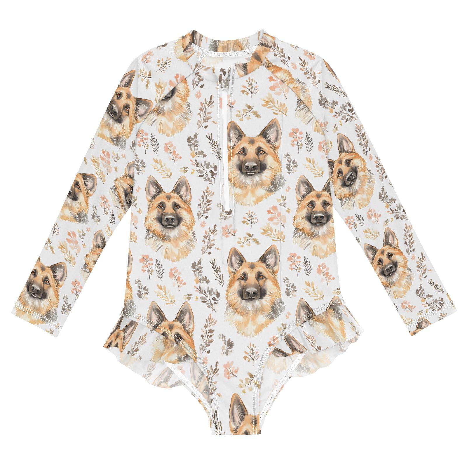 ALAZA Swimsuit for Girls Long Sleeve Rashguard Bathing Suit German Shepherd Quick Dry 4T