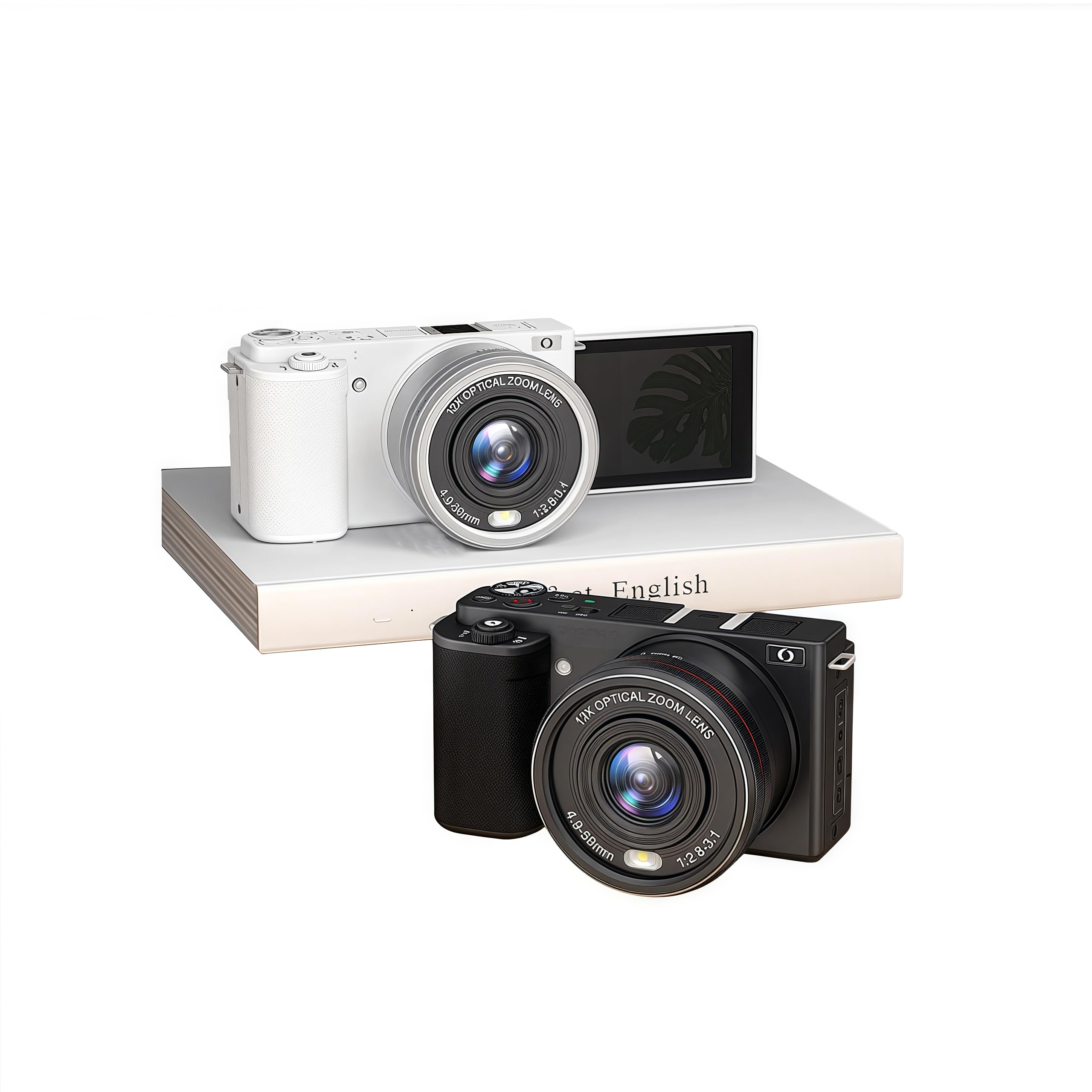 Cámara digital 5K de 72 MP, zoom óptico de 12x, pantalla abatible con luz LED, macro/modo de lapso de tiempo, soporte TF de 256 GB y zapata para vloggers de YouTube (blanco)