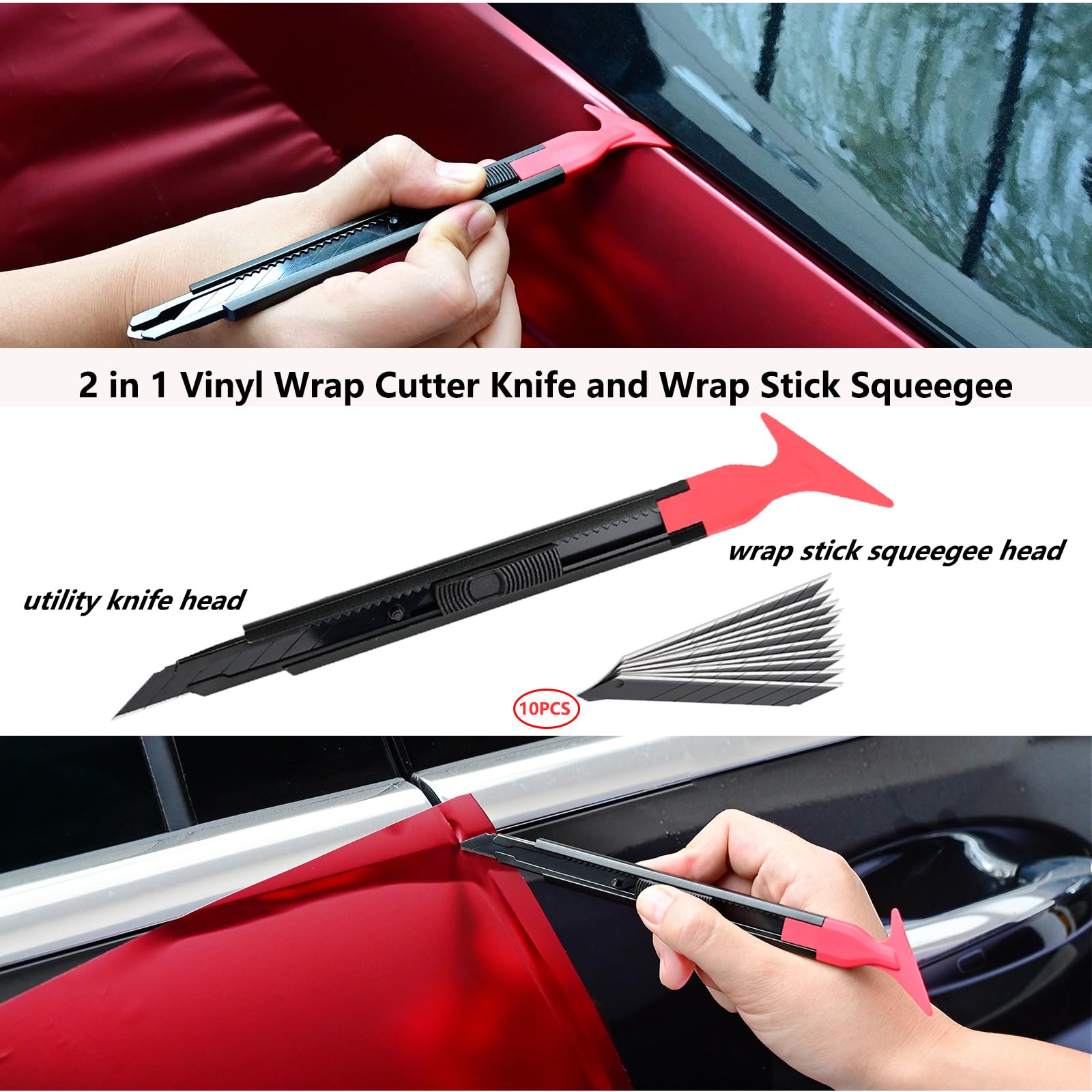 EHDIS Fenster-Tönungs-Set, Vinyl-Wickelwerkzeug für Autotönung, Bulldozer-Rakel, Windschutzscheibe, Heckscheibe, Tönungsabzieher, Gummiabzieher, Vinylschneider für Autofolie, Installation