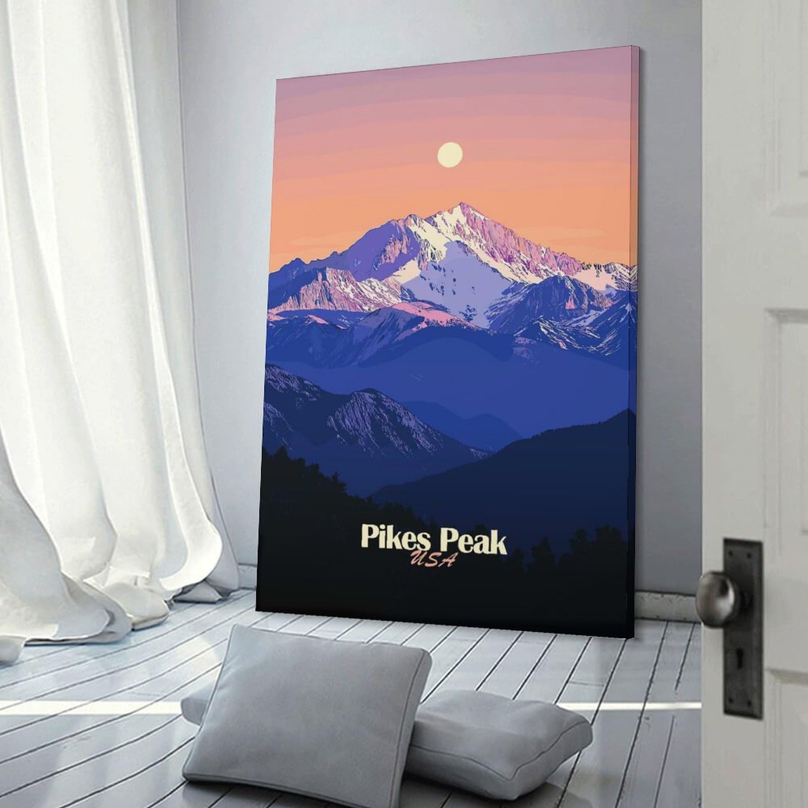Junmoney Wall Picture Print Pikes Peak Mountain Sunset, 20x30inch(50x75cm), for Living Room, Lounge Or Sitting Room, A Home Accent with Warm Character