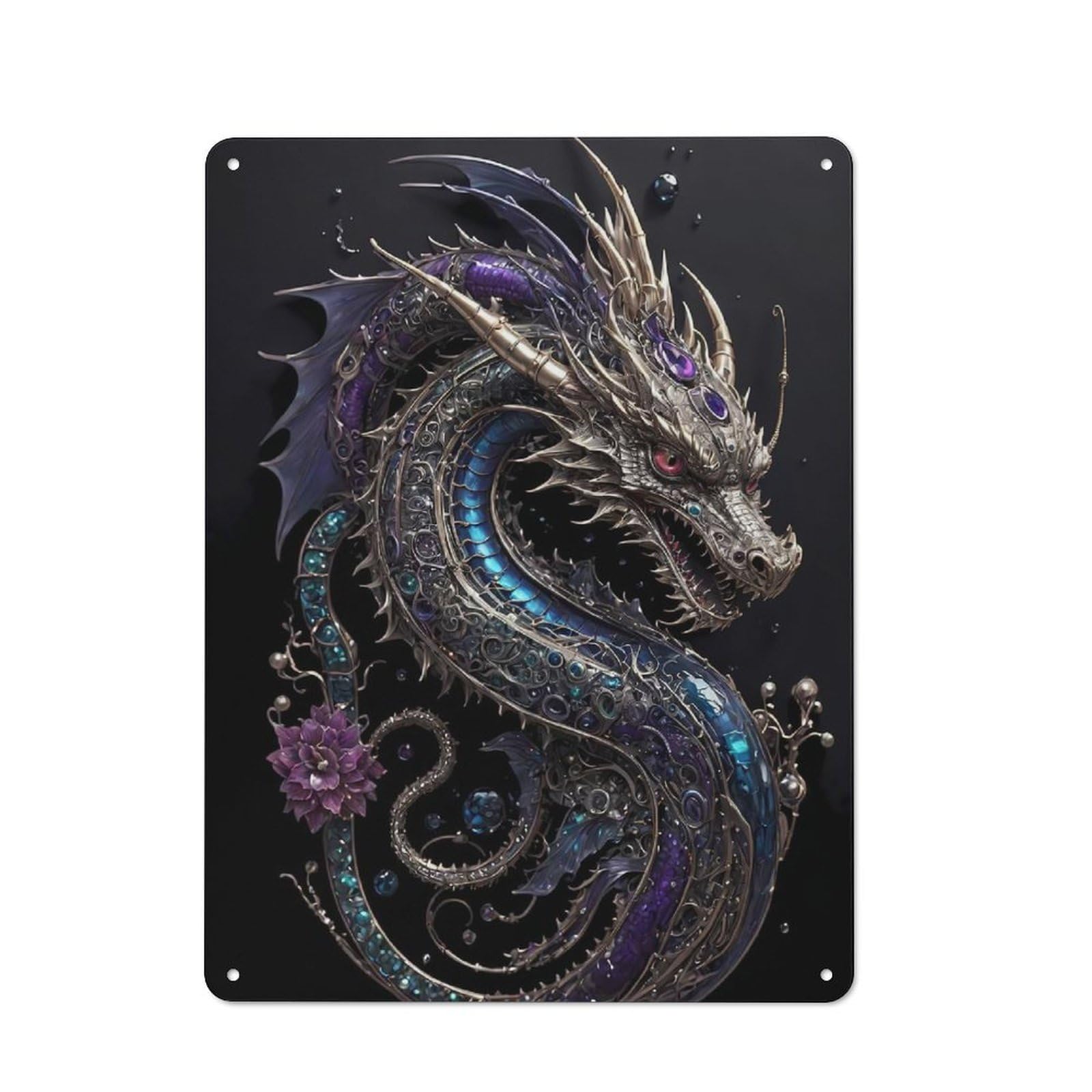 Junmoney Style-24 Aesthetic Steampunk Dragon Industrial-Style Tin Sign 40X30cm For Garage Or Workshop, For Garage, Workshop And Man Cave Decoration