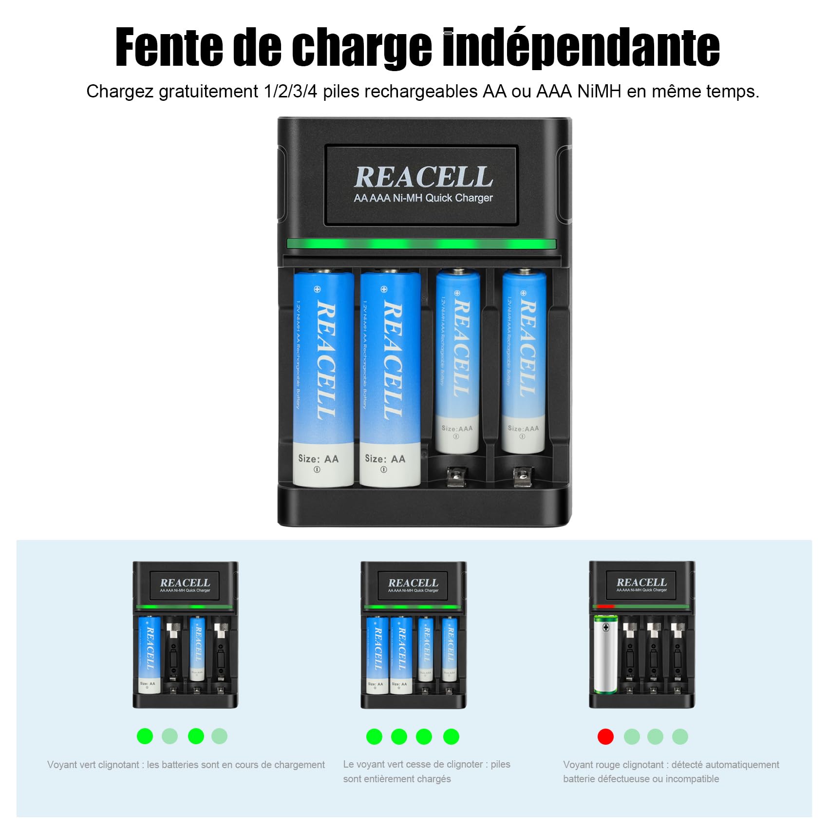 16X NI-MH AA Piles Rechargeables 2800mAh + 4 Slots Chargeur de Piles Rapide pour AA AAA Piles Rechargeables Ni-MH