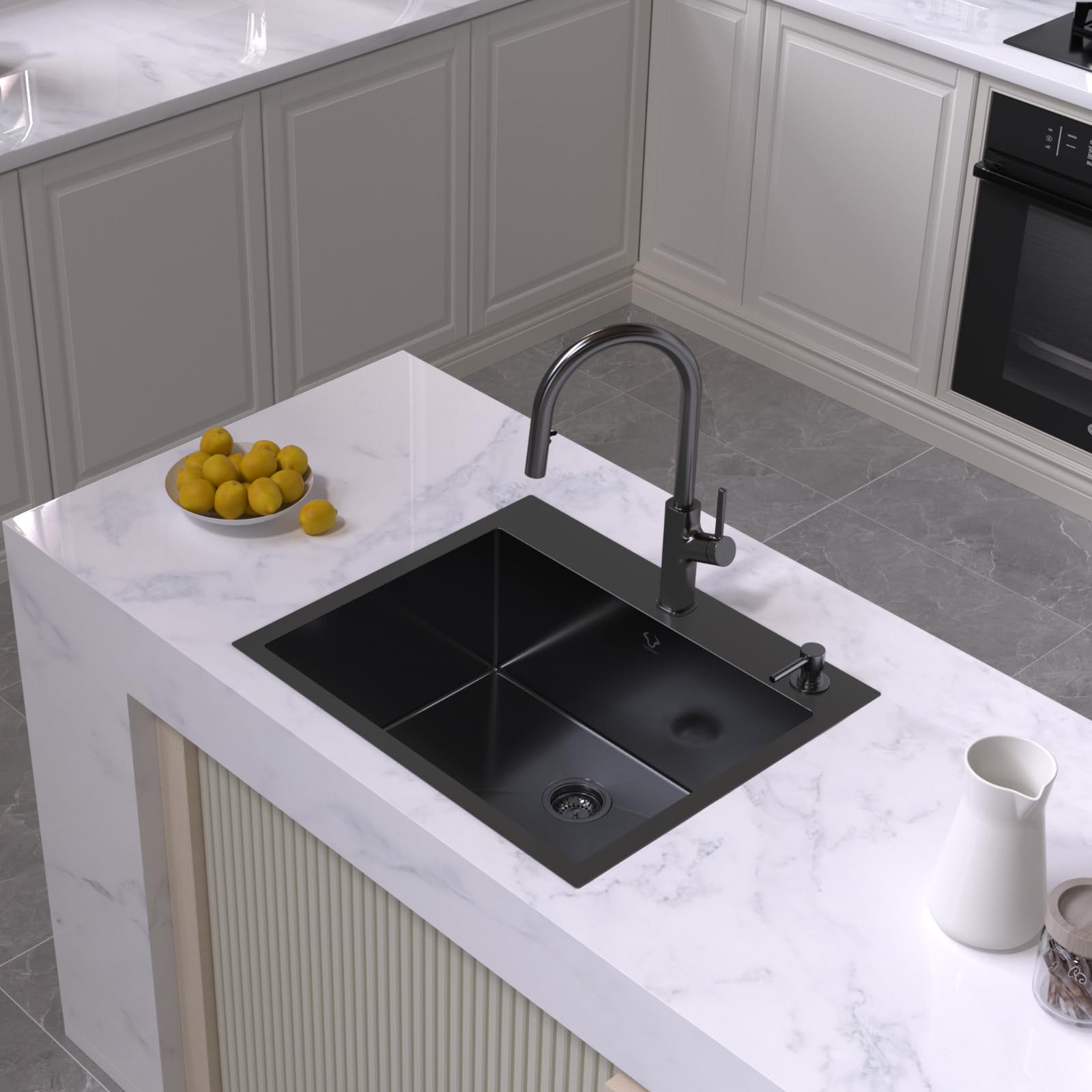 mokaren☆　0527 Drop In Kitchen Sink 27 Inch Black Top Mount Sink 16 Gauge