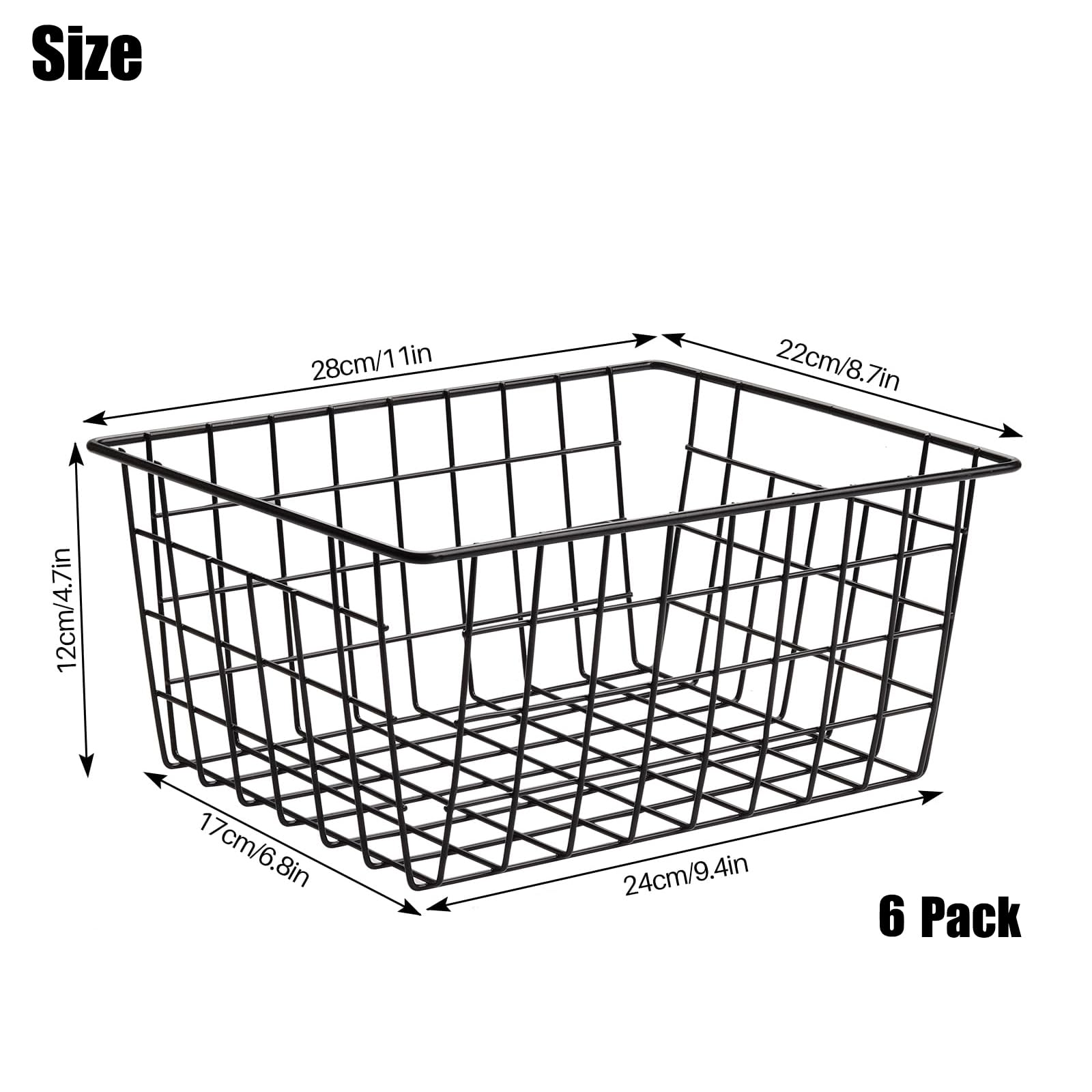Hniuyun 6 Pack Black Wire Basket, Countertop Organizer for Kitchen Cabinets Metal Storage Baskets for Garage Refridge - Image 2