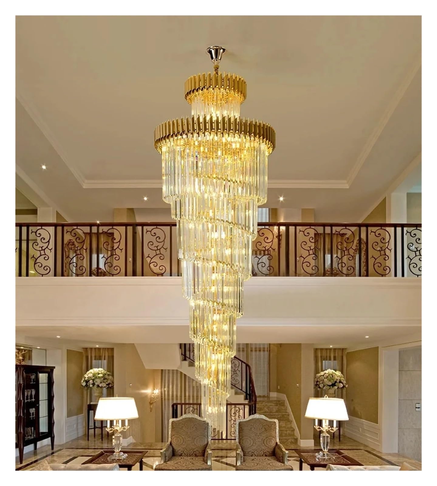 WAQIDCXBOA Luxury Modern Crystal Chandelier for Loft Gold Light Fixture Villa Lobby Living Room Decor Staircase Long Hang Lighting