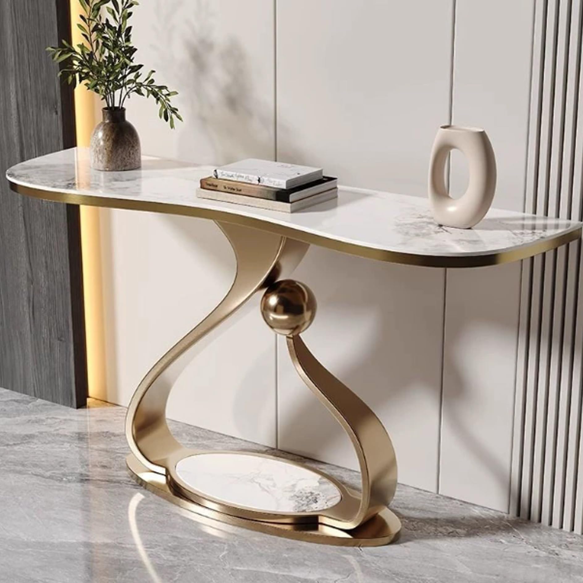 MESCXTY Modern Console Table with Light Strip, Narrow Sofa for Behind Couch Accent Tables,for Entrance, Living Room, The(White+Gold,80cm/31.5in)