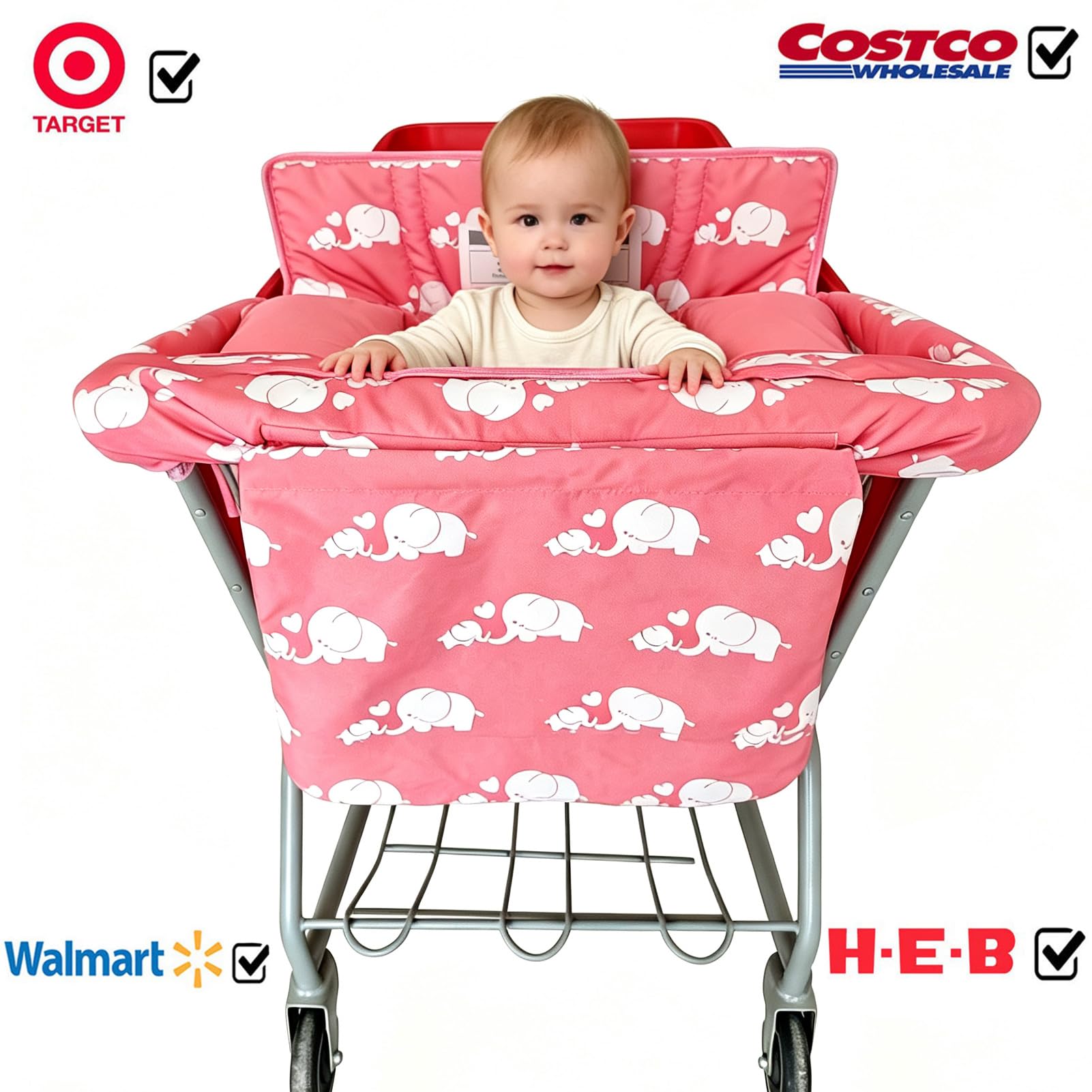 Cojín Suave 2 en 1 para Carrito de la Compra y Trona, Acolchado, Plegable, portátil, con Bolsa de Transporte Gratuita, Color Rosa