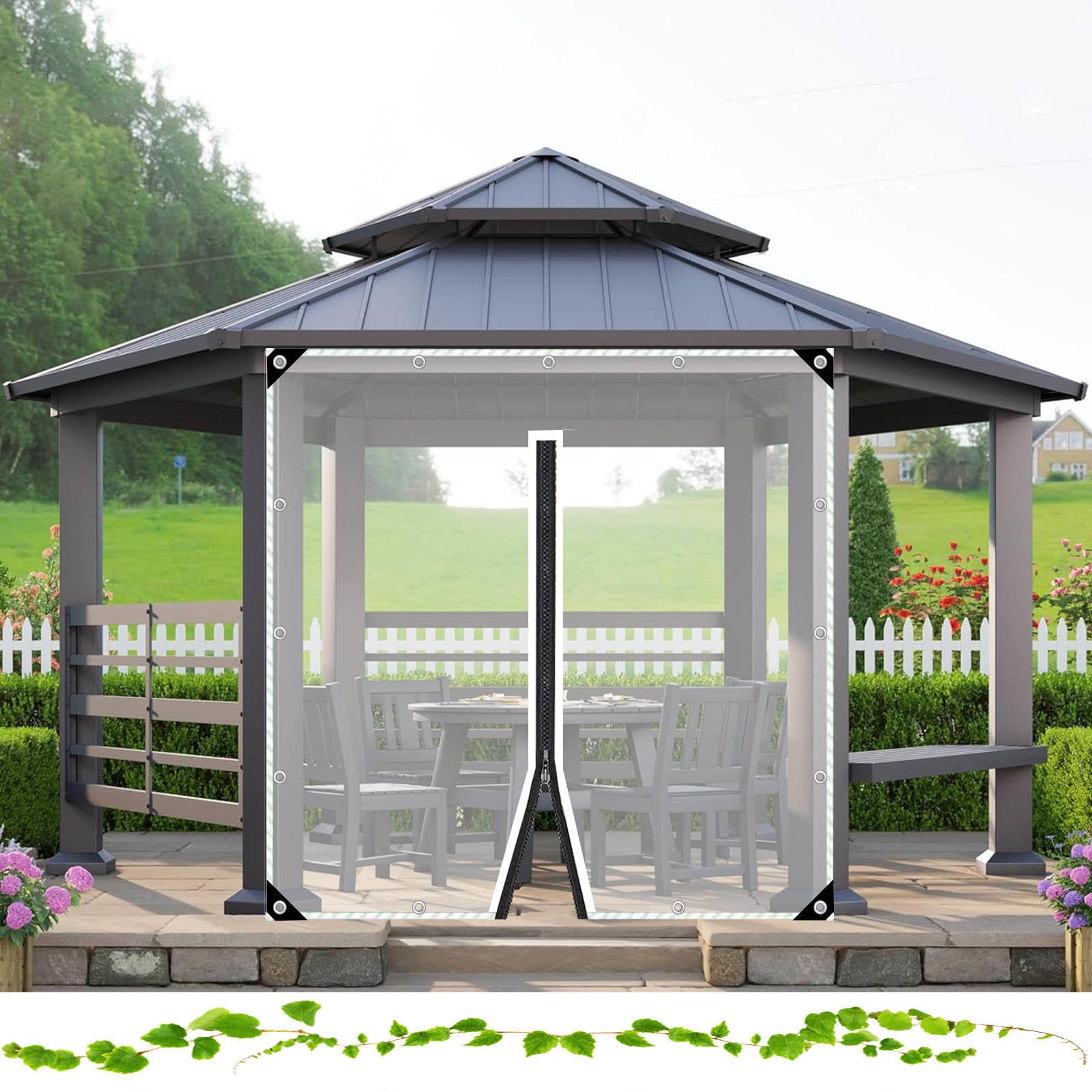 Pxzybd W×H 0.3Mm Clear Tarp Curtains,Waterproof Transparent Tarpaulin Side Panels With Zipper,Weatherproof Outdoor Curtains,Pvc Plastic Tarpaulin With Grommets,For Pergola, Gazebo,-1×2.2M(3.3 * 7.2Ft)
