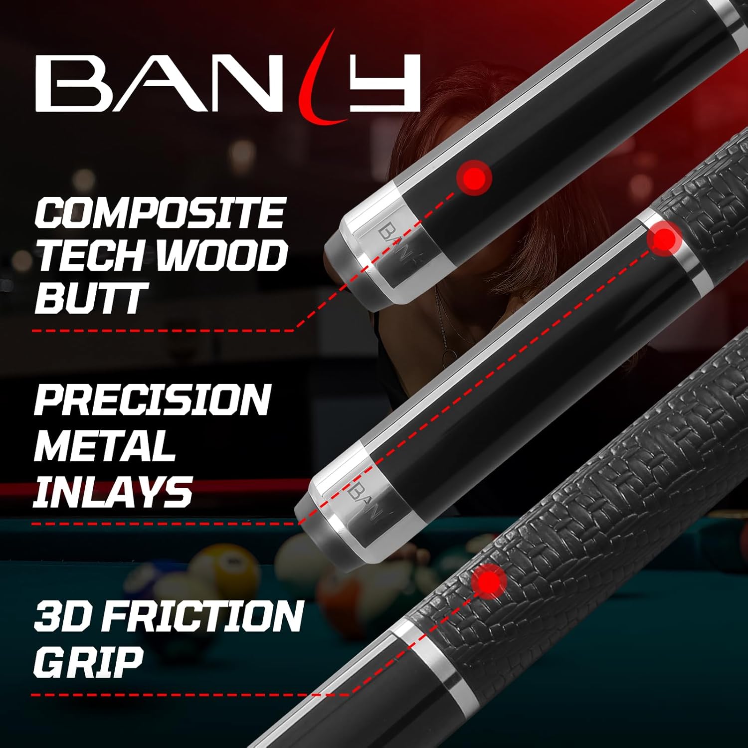 Banly Carbon Fiber Pool Cue Stick - Billiard Pool Stick for Adults, Low Deflection Pool Stick with Metal Ring Professional Cue Stick with Box Case