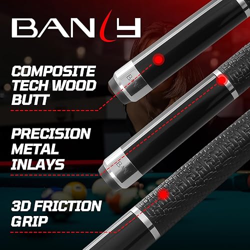Miniatura 2 de Palo de Billar de Fibra de Carbono Banly - Palo de Billar para Adultos, Palo de Piscina de Baja Deflexión con Anillo de Metal, Palo Profesional de
