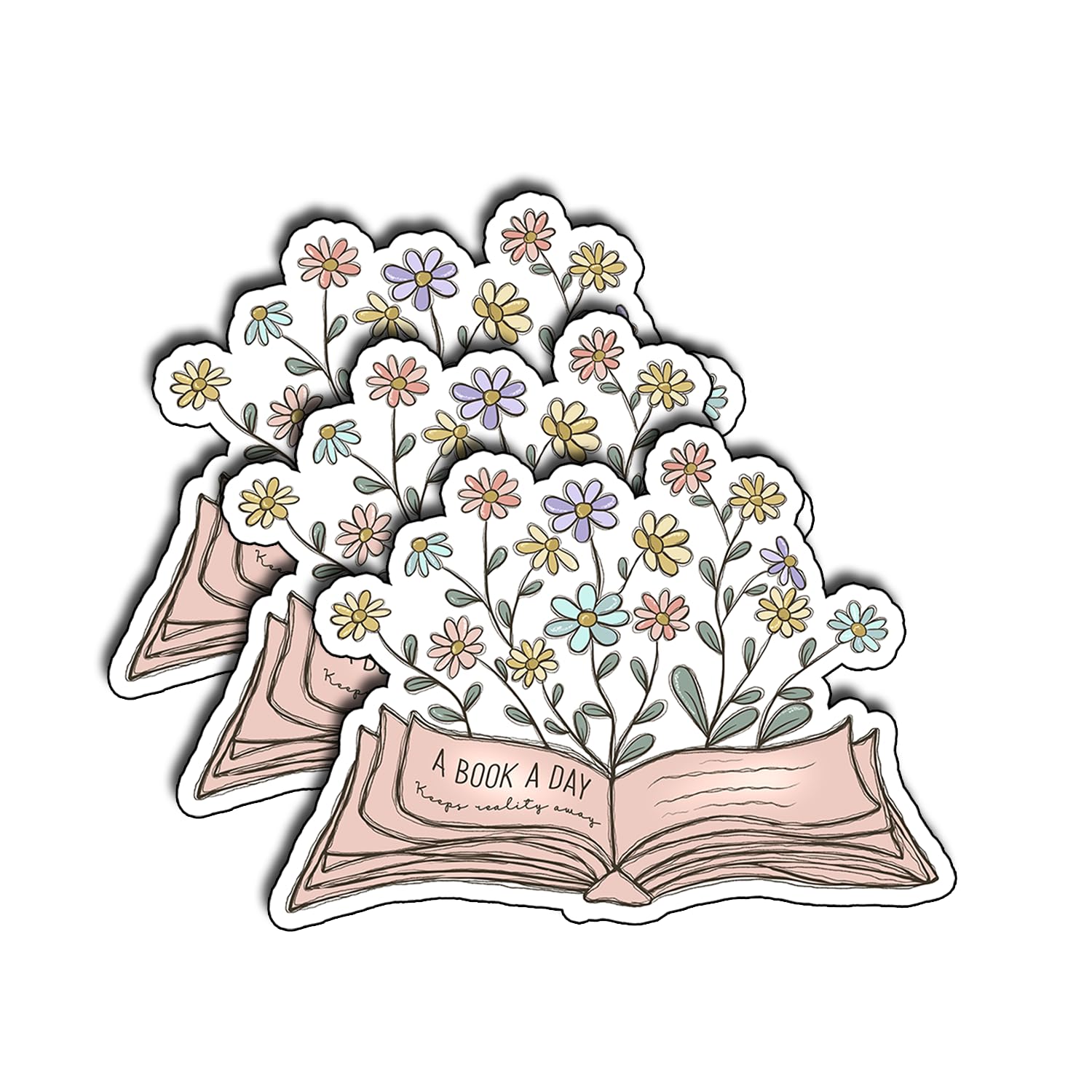 (3Pcs) A Book a Day Keeps Reality Away Sticker, Decorate Waterproof Vinyl, Laptop, Phone, Water Bottles Sticker, Decals Book, Kindle Decals, Reading Gift, Bookish Gift, Book Lover Gift Decal 3"x2.5"