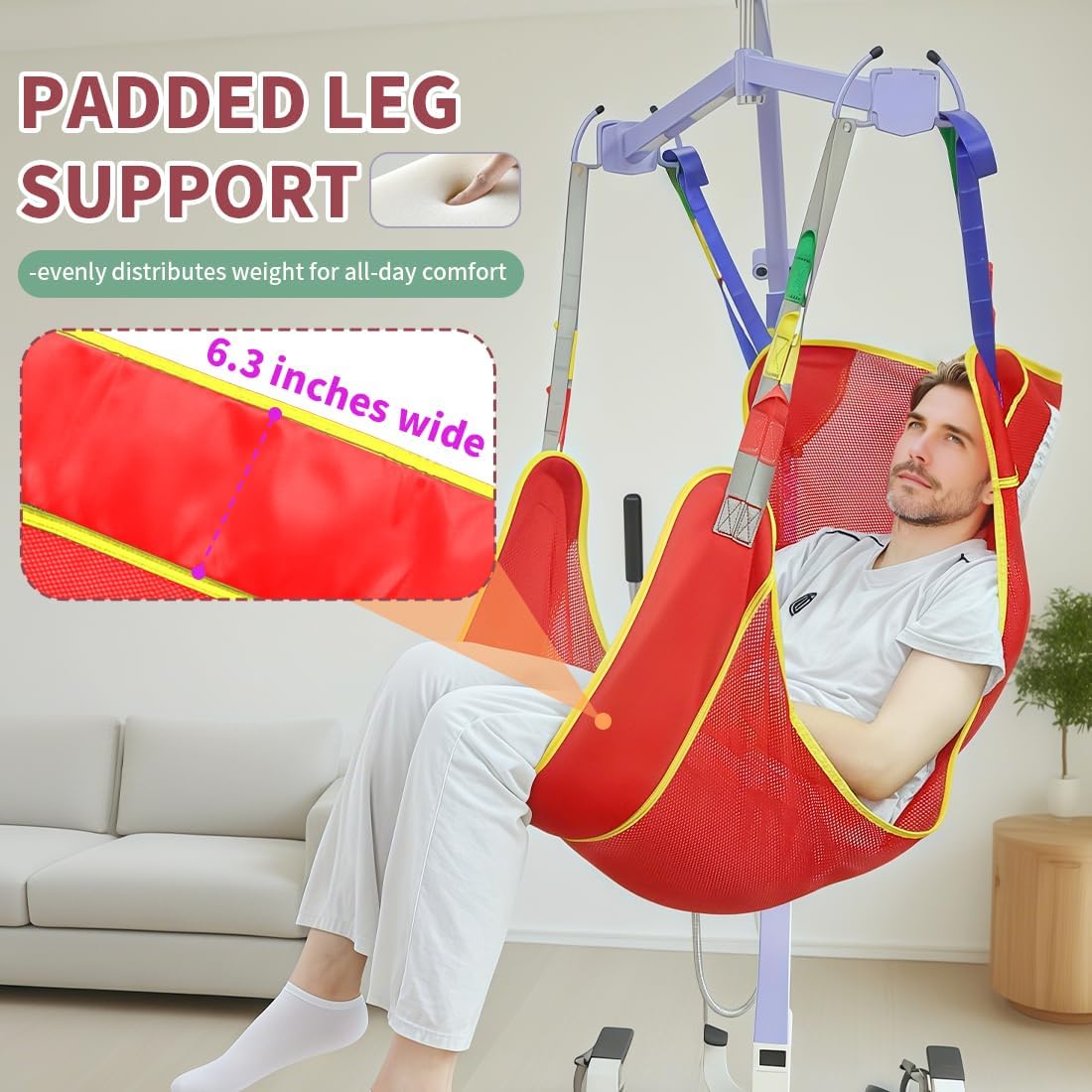 EZ Assistive Universal Full Body Patient Lift Sling,Medical Sling for Bed Positioning and Bathing Assist Aids,Transfer Sling for Elderly,Disabled,Bedridden (Red, Large)