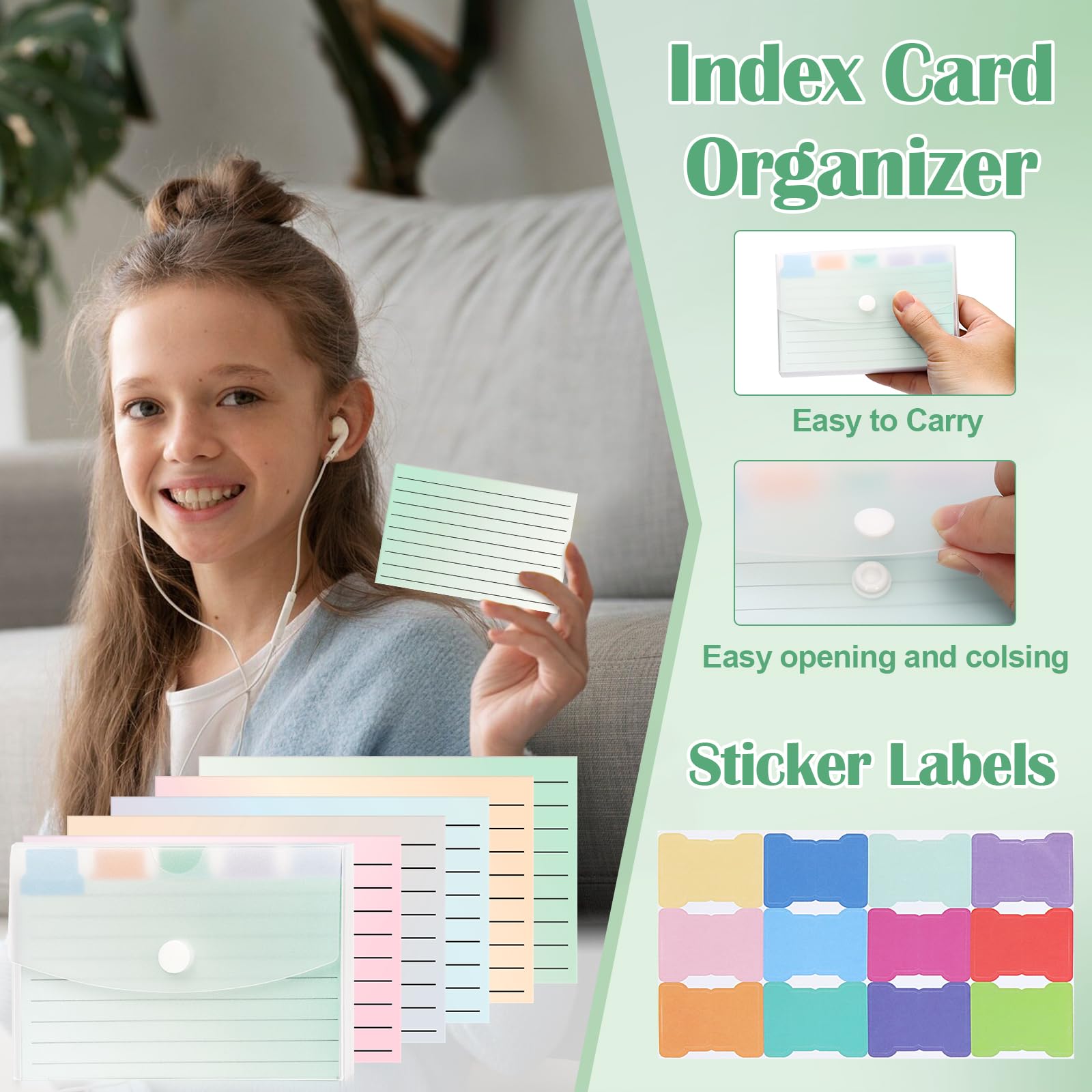 Juego de 300 organizadores de tarjetas de índice, estuche para tarjetas de índice en blanco, tarjetas de índice de plástico transparente, tarjetas de estudio, divisores de pestañas, tarjetas de notas