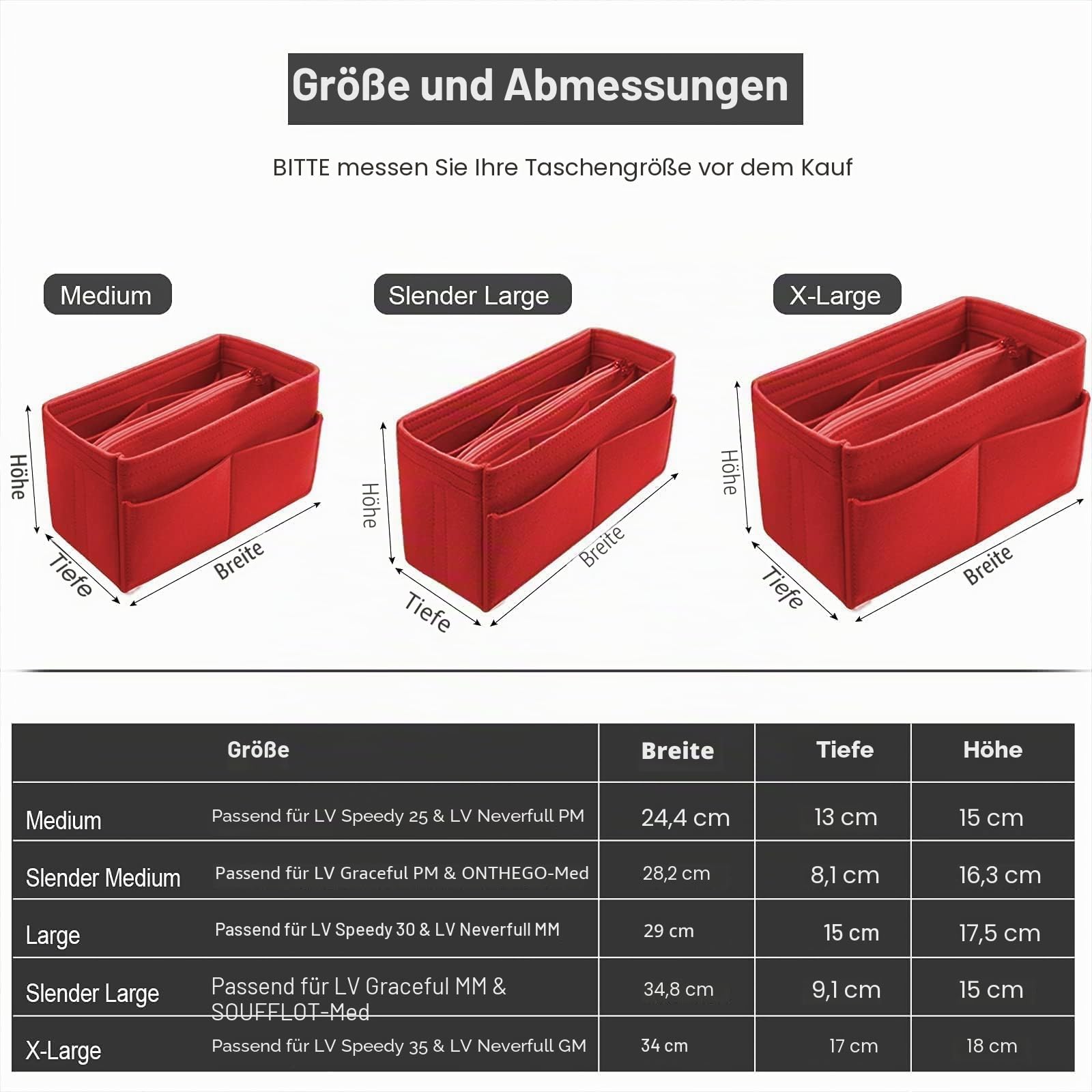 OMYSTYLE FASHION börse Organizer Einsatz, Handtasche & Tote Organizer, perfekt für Speedy Neverfull und mehr,rot,US XL (EU 2XL)