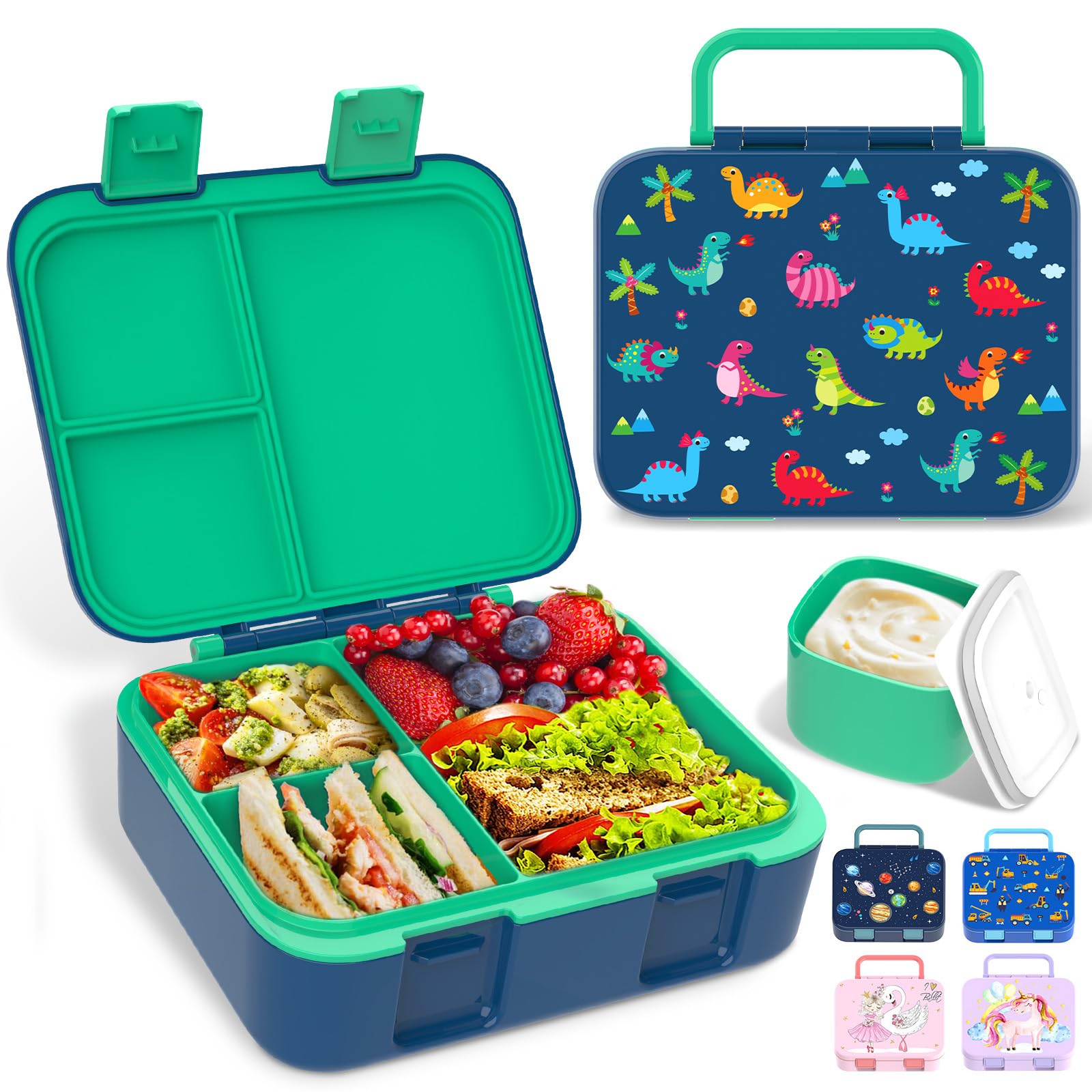 Pudełko na lunch dla dzieci, szczelne pudełko na lunch Bento z wieloma przegródkami i słoikiem na sosy, przenośne pudełko na przekąski, syrena, bento, dla dzieci, dorosłych, do szkoły, do