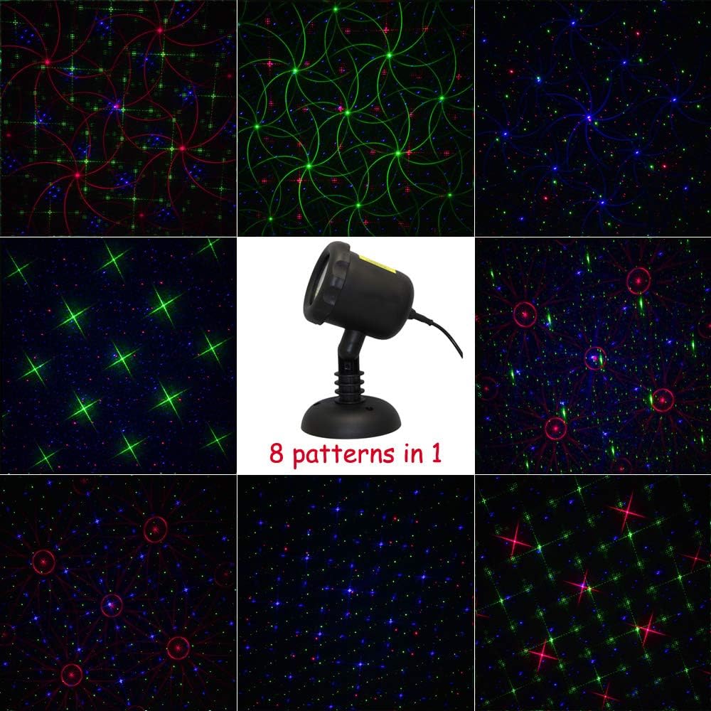 Poeland 8 Patterns Garden Lights Moving Firefly Laser Christmas Projector for Home and Garden