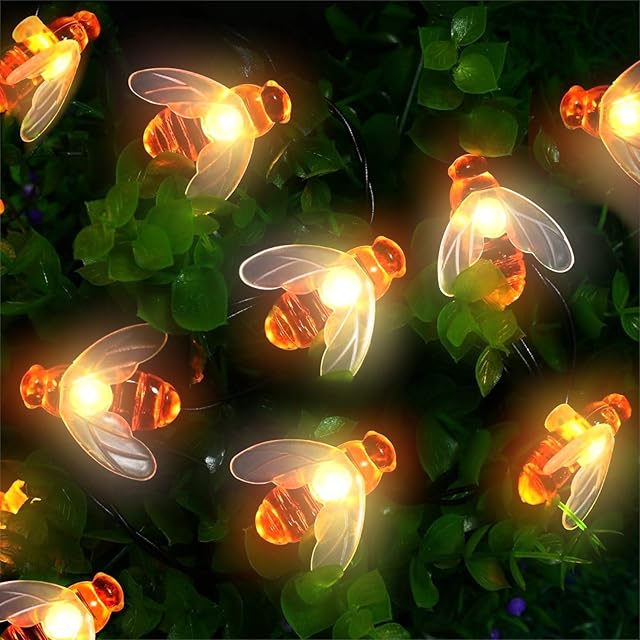 Mr.Twinklelight® Solar Fairy Lights, 62 LED Honeybee Solar Powered String Lights Waterproof IP44 for Outdoor Garden Summer Party Wedding Decoration (Warm White)