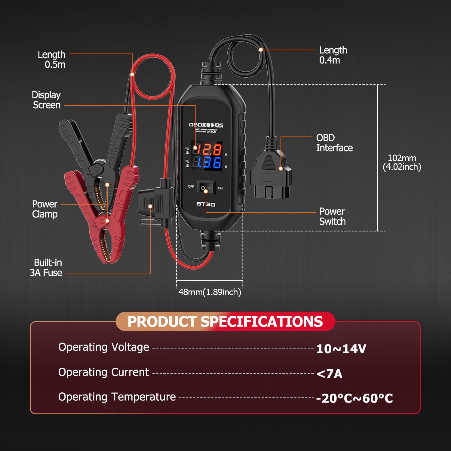 LUTIFIX OBD2 車両 ECU 緊急電源ケーブル OBD II カーメモリーセーバーケーブル OBD 緊急電源ケーブル 過電