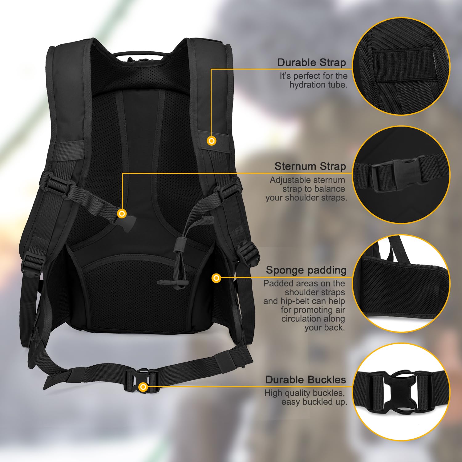 Mardingtop Plecak taktyczny 28 l, plecak trekkingowy, plecak outdoorowy, na kemping, wędrówki, podróże