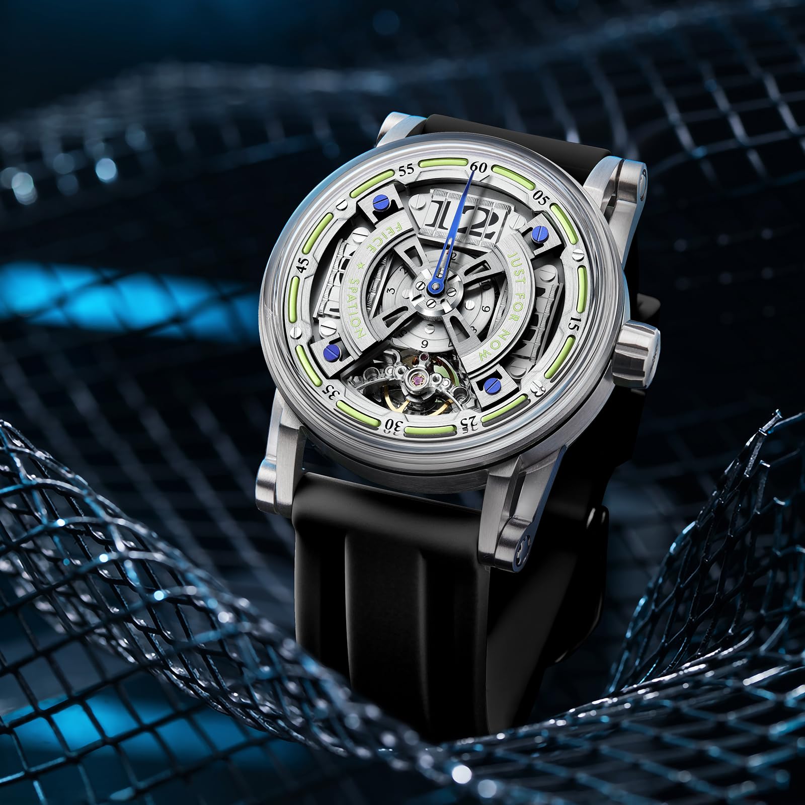 FEICE Skelett Automatik Analog Herrenuhr mit Silikonarmband aus Edelstahl Ø44 mm FM501