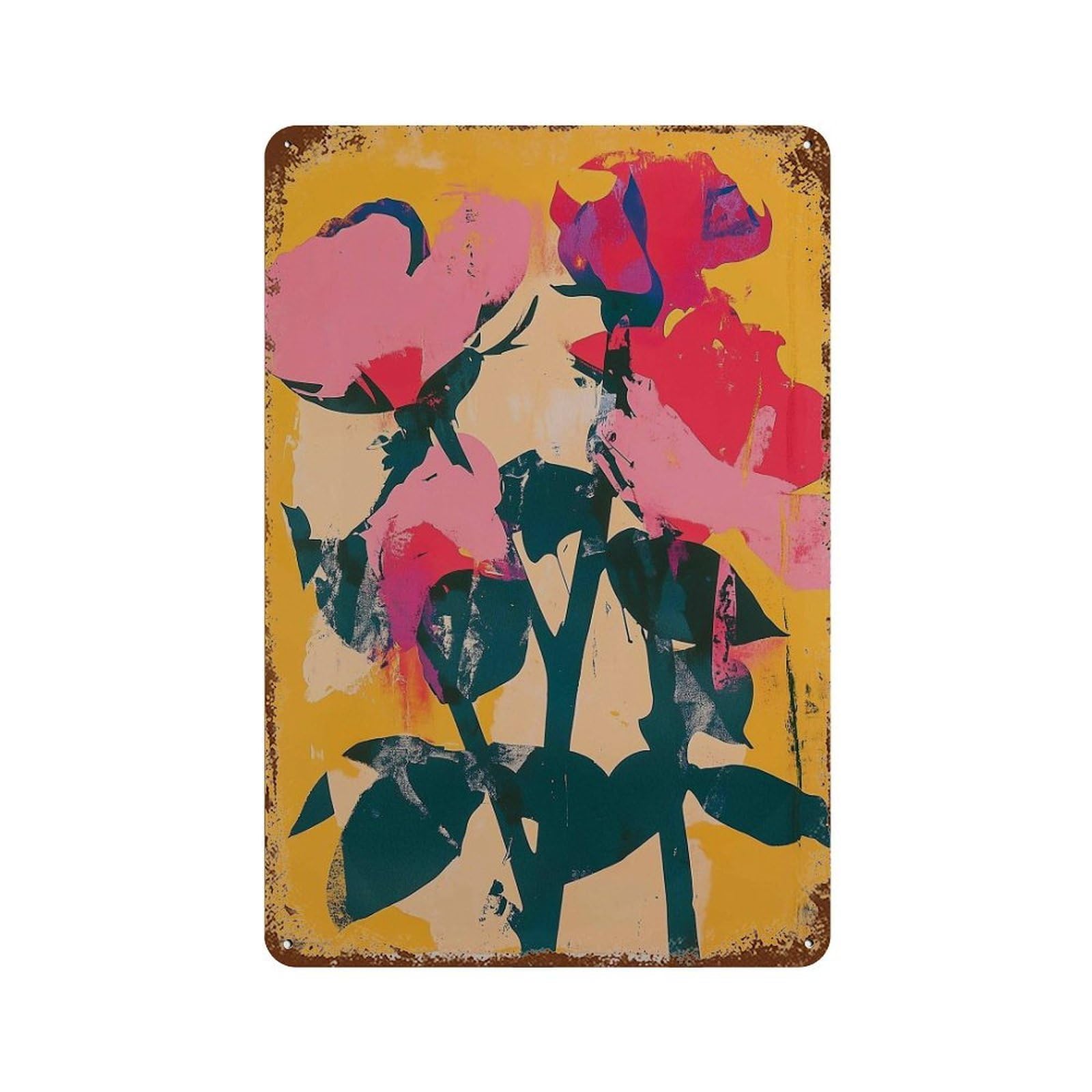 xiaoxiaoshen Bold Floral Modern Pop Flower Vibrant Abstract Wall Decor Art Metal Tin Poster Modern Home Decor Art Home Bar Shop Decorations Vintage Sign 30x20cm