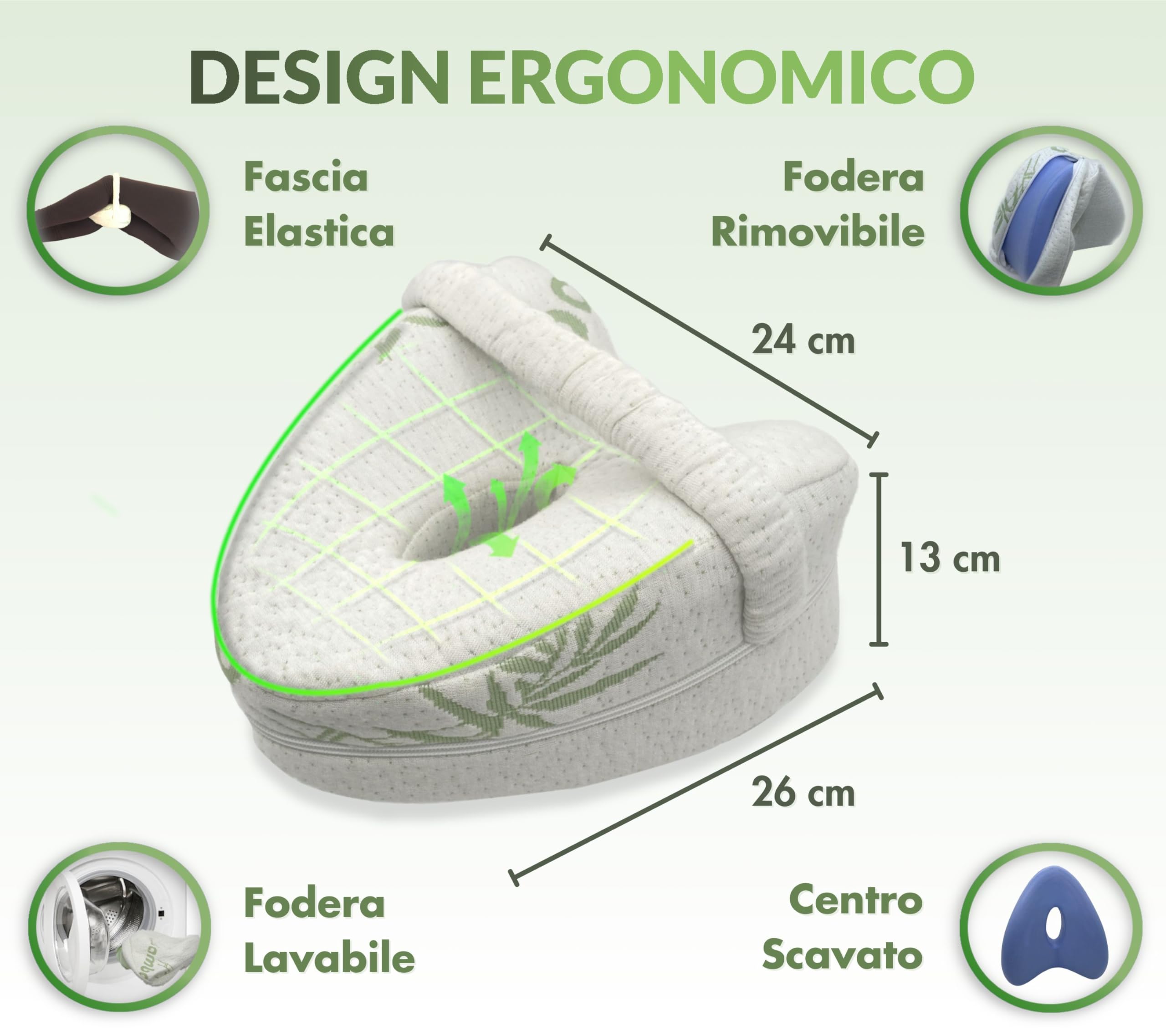 Cuscino per Gambe per Dormire sul Fianco - Cuscino Ortopedico per le Ginocchia per il Sollievo dal Dolore alla Schiena / Fianco / Articolazioni e Sciatica, Fatto di Memory Foam e Copertura in Bambù