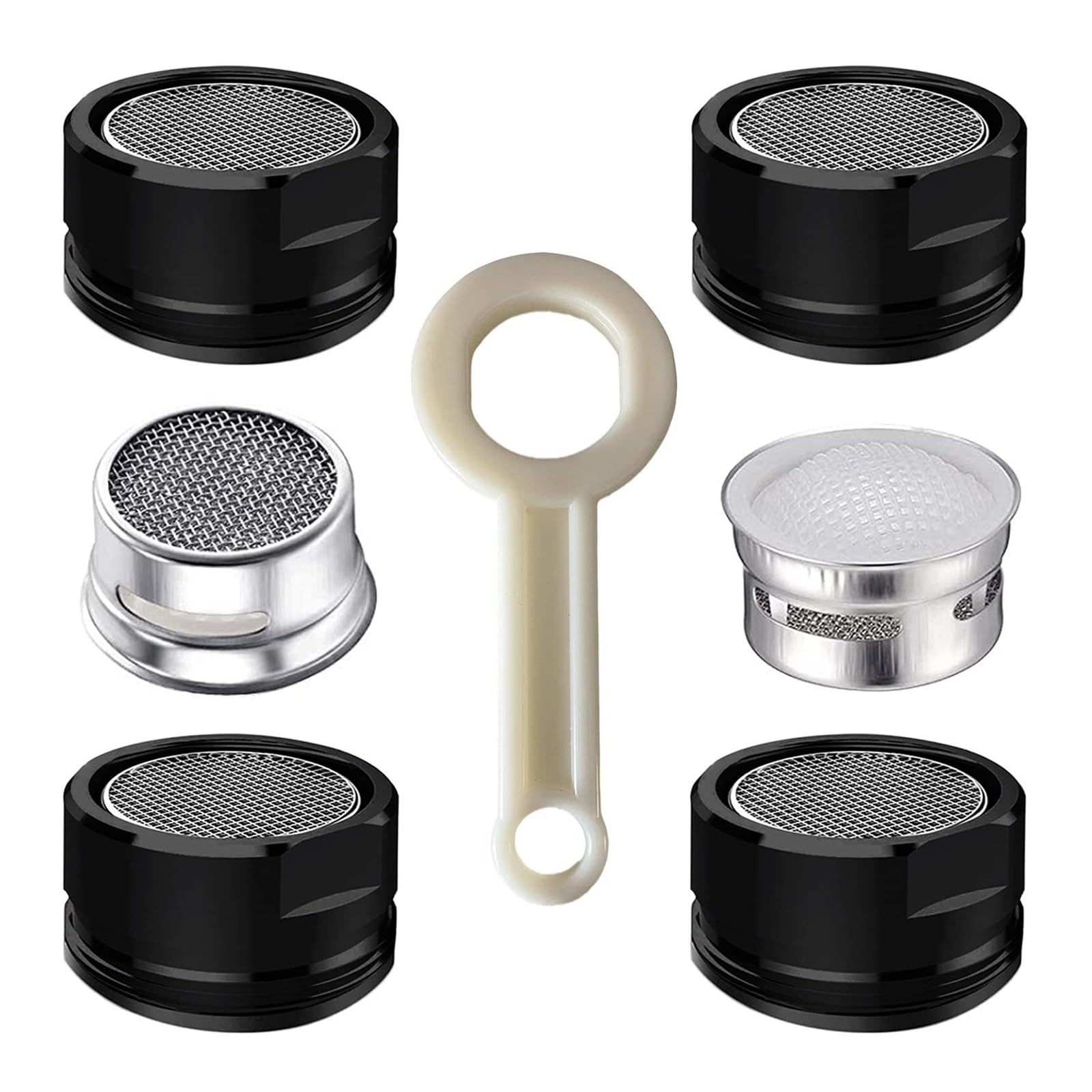 Set di 4 filtri aeratori per rubinetti da Cucina e Bagno | Filettatura Esterna da 24 mm (Nero)