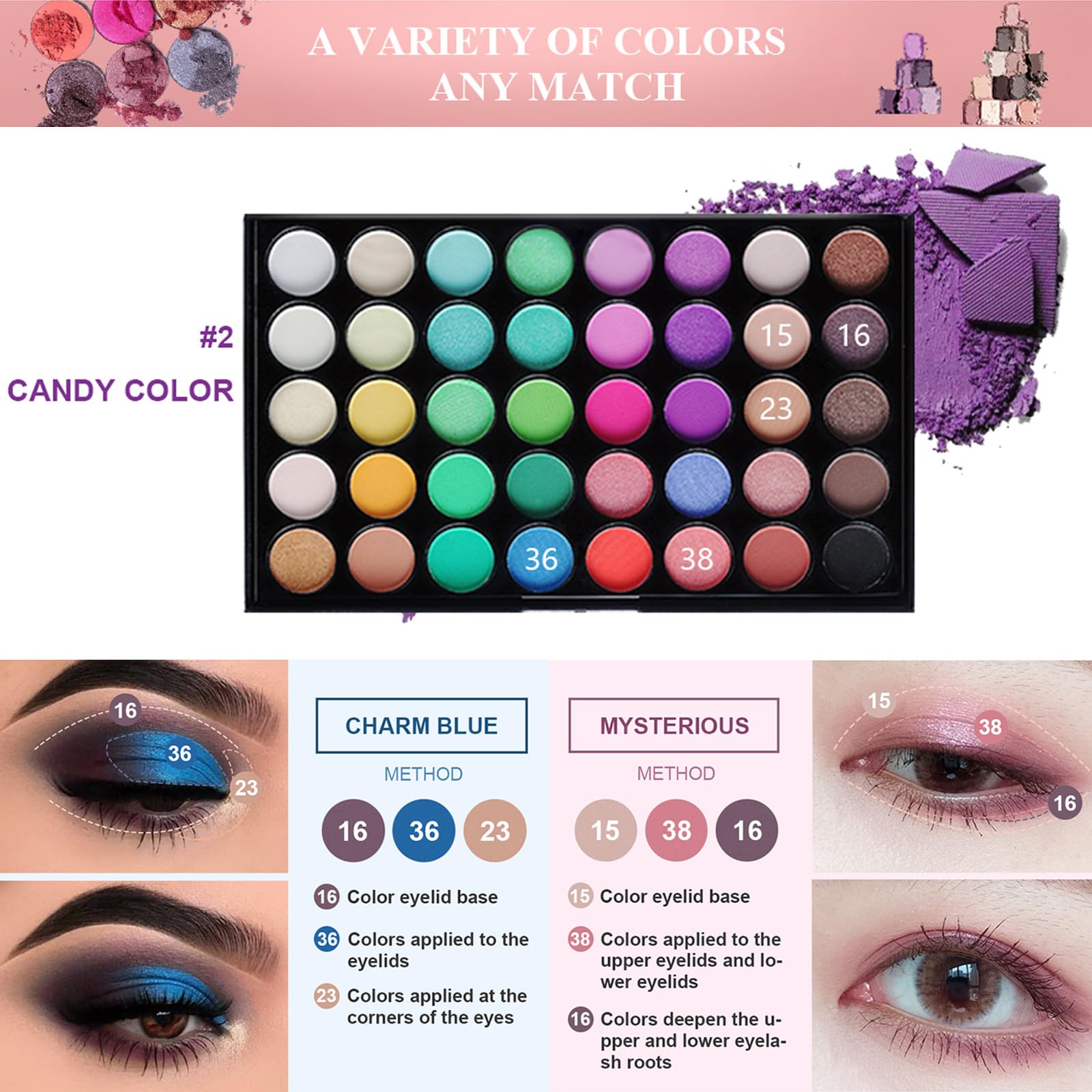 LHLXZQ Eyes Makeup Set, Inclundes 40 Colours Eyeshadow Palette Eyeliner Eyebrow Pencil Mascara and Makeup Brushes - Image 4