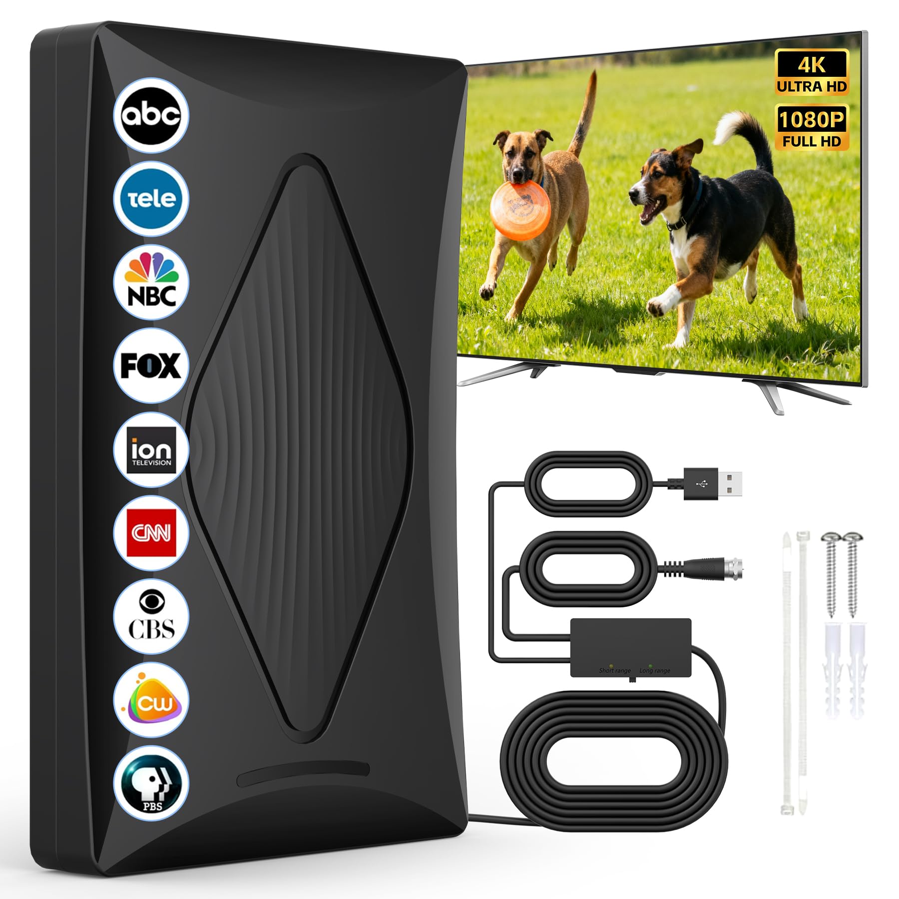 2026 TV Antenna for Digital TV Indoor, Long Range Smart Antenna for Local Channels, Support 4k 1080p with Amplifier Signal Booster for HDTV