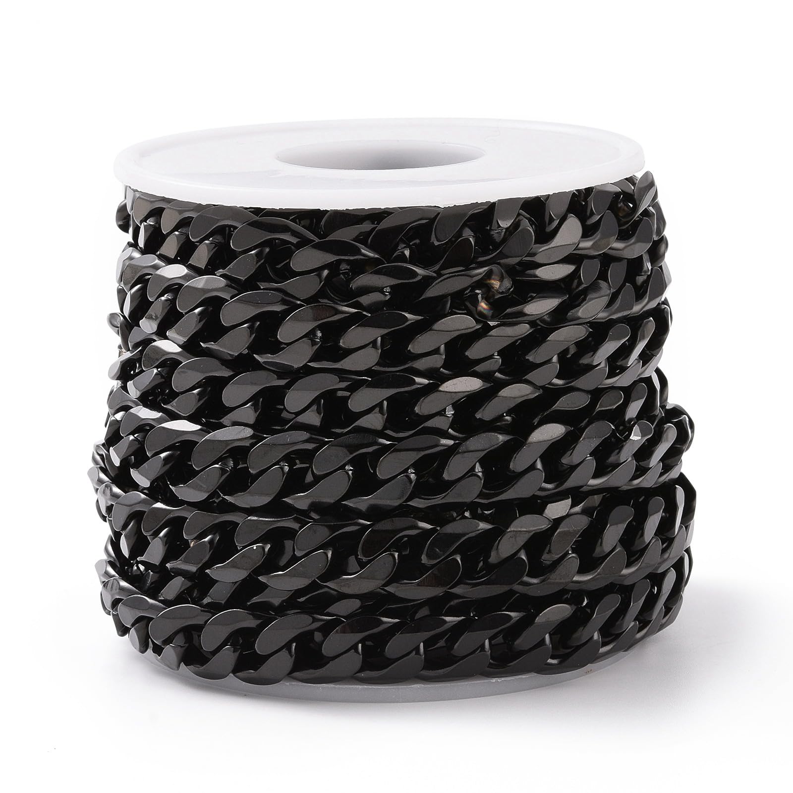 Airssory Rouleau de chaînes cubaines non soudées en acier inoxydable 304 pour la fabrication de bracelets, colliers, bijoux - 5 m - Noir