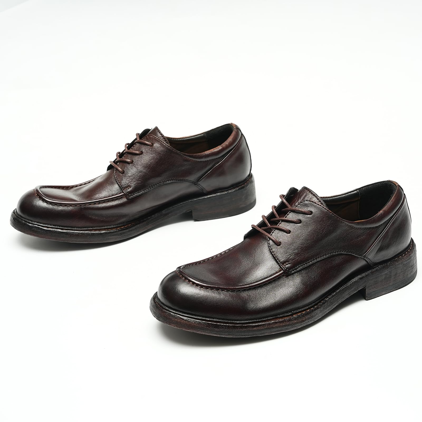 Derbys Vintage in Vera Pelle Morbida da Uomo Scarpa in Bovina Fatta a Mano Scarpe Stringate Affari Casuale