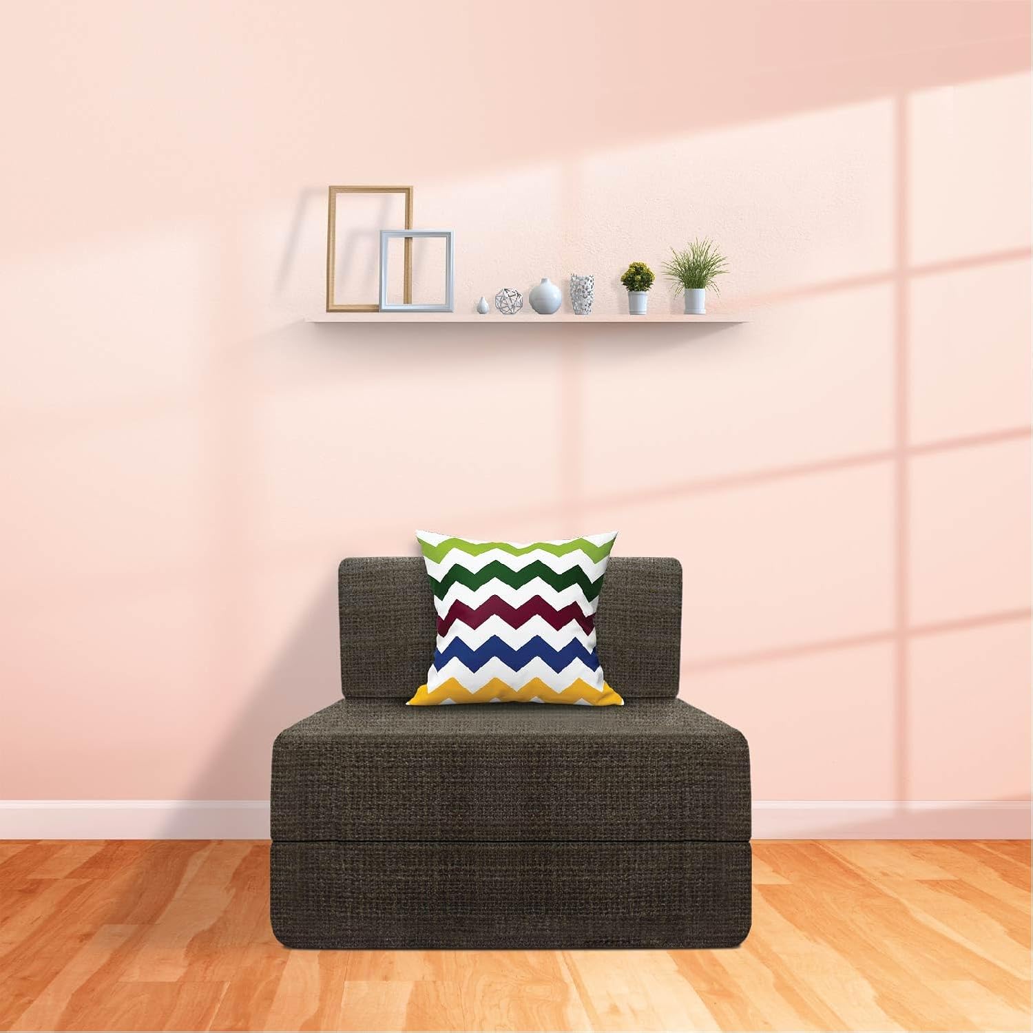 Starlon 1 Seater Sofa Cum Bed | Foldable Sofacum Bed | Jute Fabric Washable Cover Sofa | 3′ X 6′ Feet (Grey with Waves Pillow) Starlon 1 Seater Sofa Cum Bed | Foldable Sofacum Bed | Jute Fabric Washable Cover Sofa | 3′ X 6′ Feet (Grey with Waves Pillow)