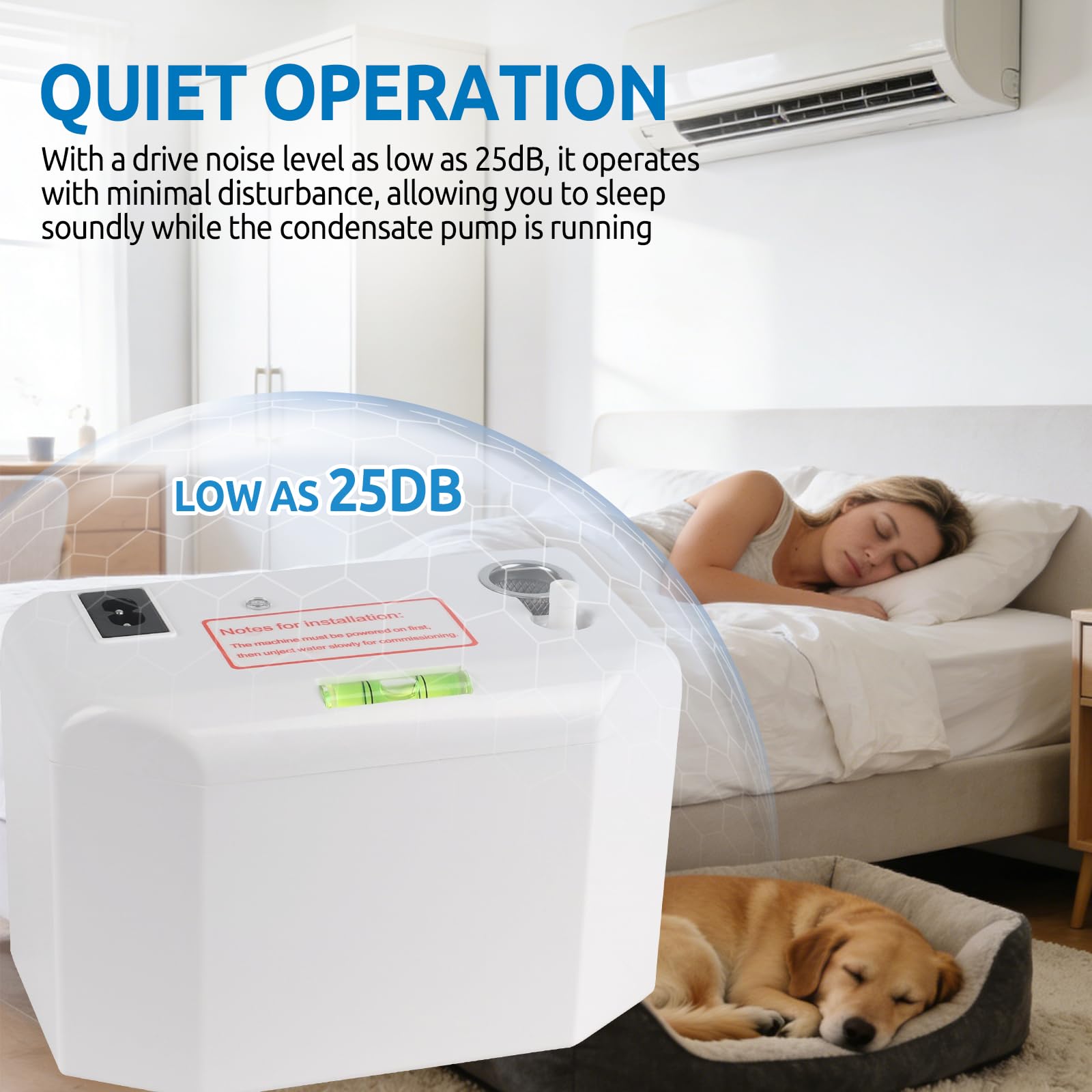 Bomba de Condensados Aire Acondicionado, Bomba de Condensado 24L/H, con Alarma ce Desbordamiento, Automática Silenciosa con Manguera ce 5m/Depósito ce Agua ce 200ml para Aires Acondicionados ce 8KW