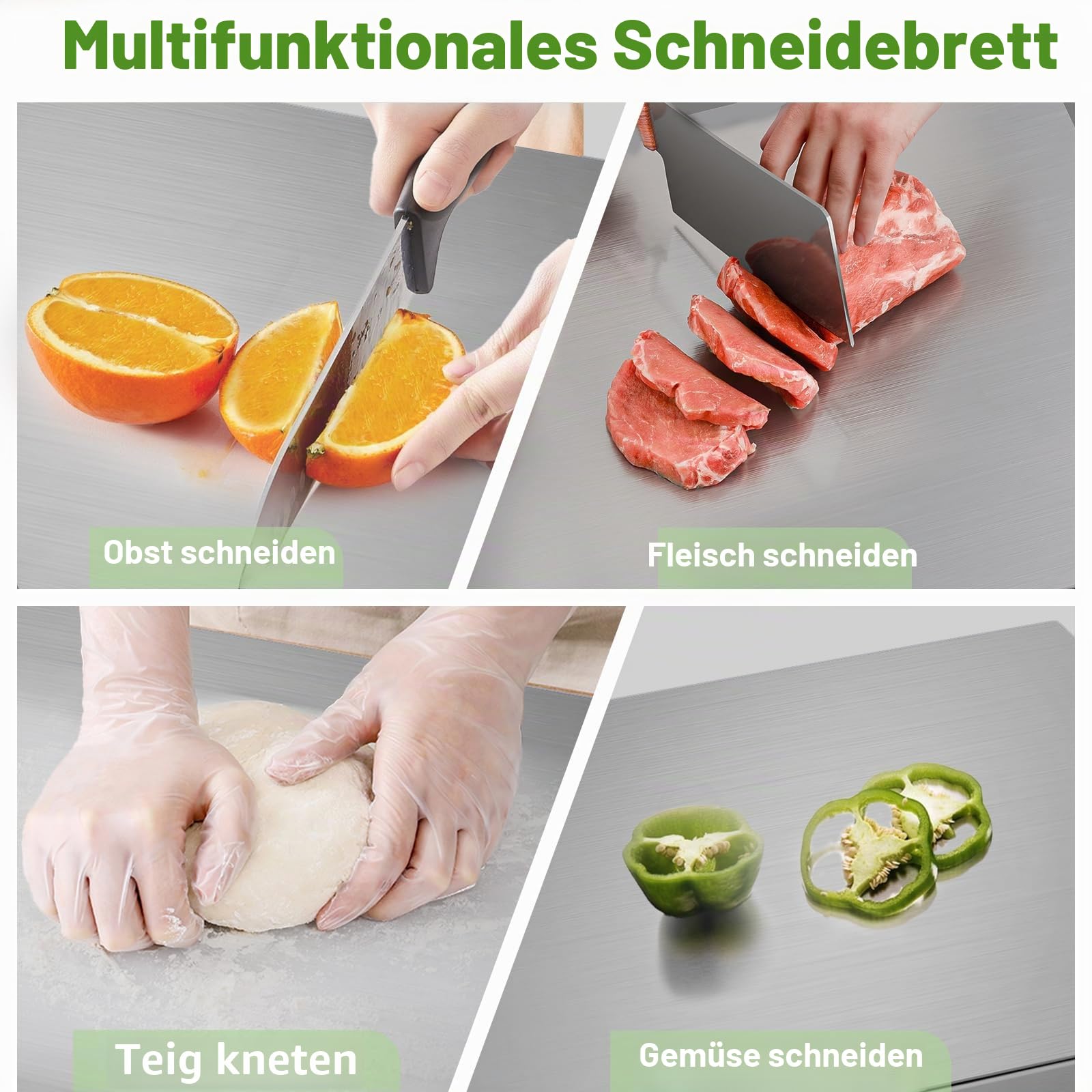 Profi edelstahl schneidebrett, 80x50 cm Schneidebrett zum Kneten Küchenarbeitsplatte, Edelstahl Brett küche Arbeitsplatte für Fleisch, Obst, Gemüse, Brot und Backen (80x50 cm)