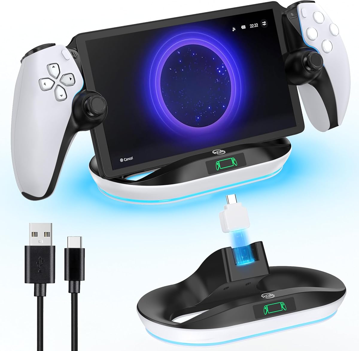 Charging Stand for PS Portal Remote Player, PS Portal Charging Dock with Light Modes, PS Portal Stand Charger, Portal Dock Station with Magnetic Connector, PS Portal Holder Base