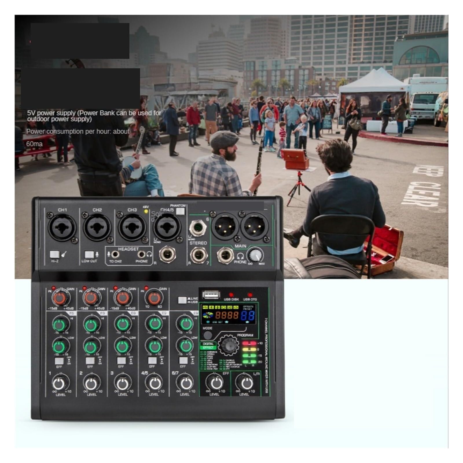 Mixeur audio, G7 Mini Console De Mixage Son USB 7 Voies