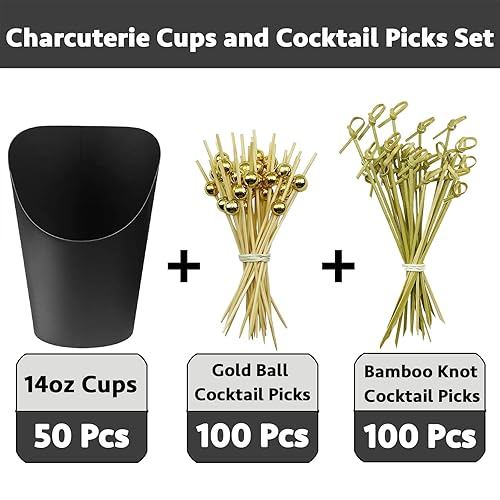 Miniatura 9 de CAMKYDE - 50 tazas + 200 púas de embutidos con 200 púas de cóctel (14 onzas, marrón)