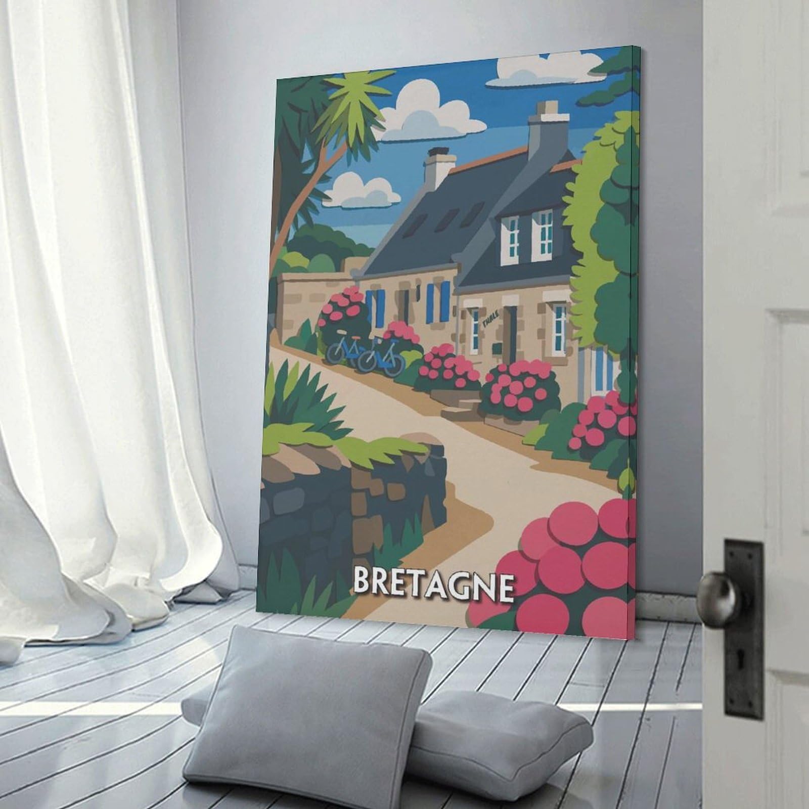 Junmoney Home Decor Wall Art Bretagne Village Scene, 24x36inch(60x90cm), for Flats, Guest Rooms Or Compact Rooms, Wall Decor with Flexible Room Appeal