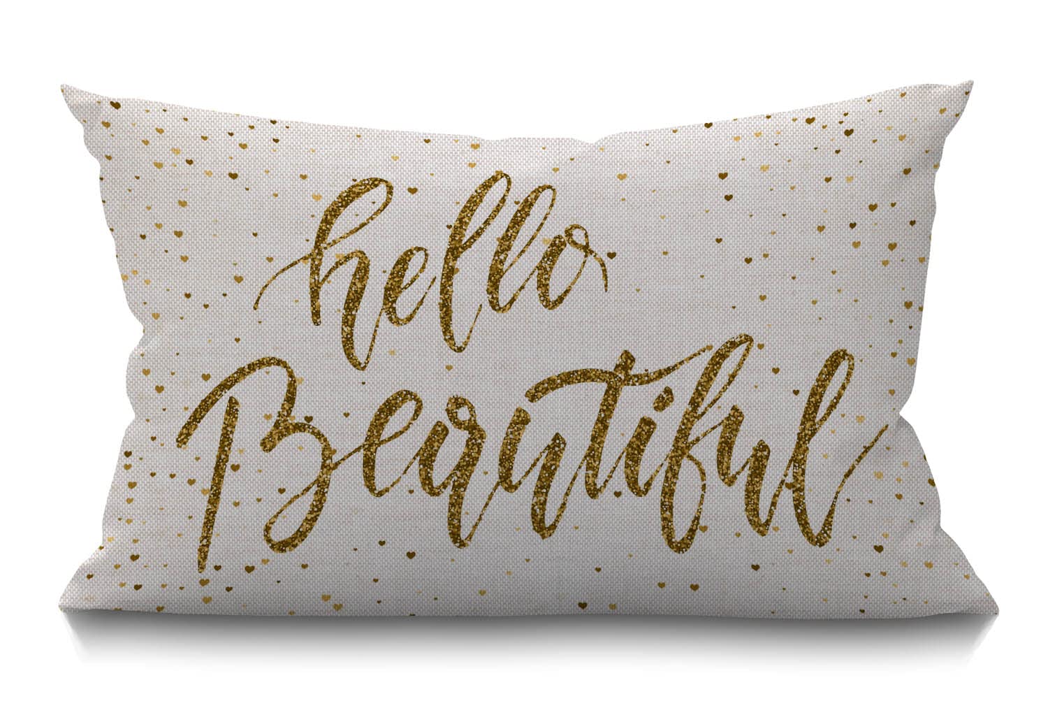Bgbdeia Multi 347 Hello Beautiful Cushion Cover Farmhouse Motivational Sign Inspirational Quote Girly Golden Decorations Pillow Cover Case For Sofa Couch Cotton Linen 30 X 50 Cm 12X20 Inches