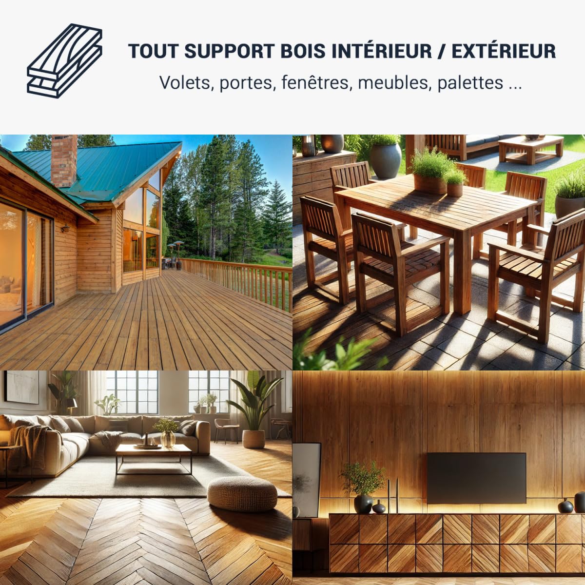 Lasure Bois Extérieur et Intérieur - Protection Bois Longue Durée Hydrofuge Anti-UV - Idéale Terrasse, Bardage, Chalet et Mobilier Bois - 1 L Chêne clair - ARCANE INDUSTRIES